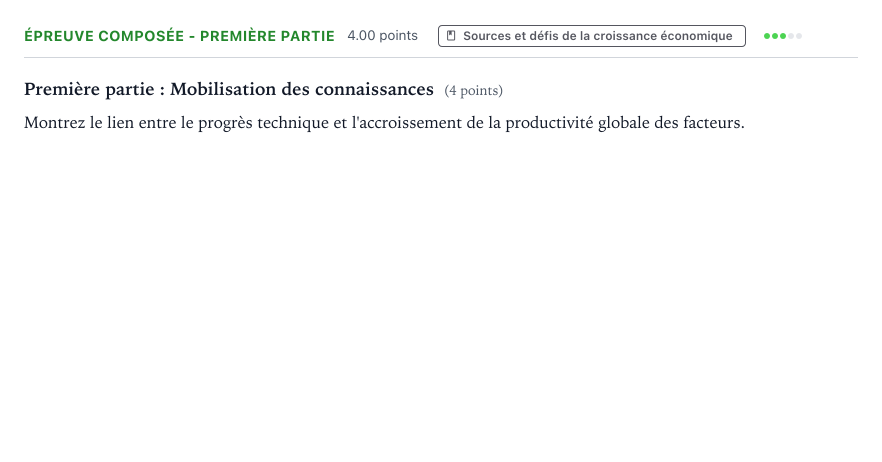 Énoncé: Épreuve composée - Première partie · Bac Sciences Économiques et Sociales Amérique du Sud 2023 (jour 1)