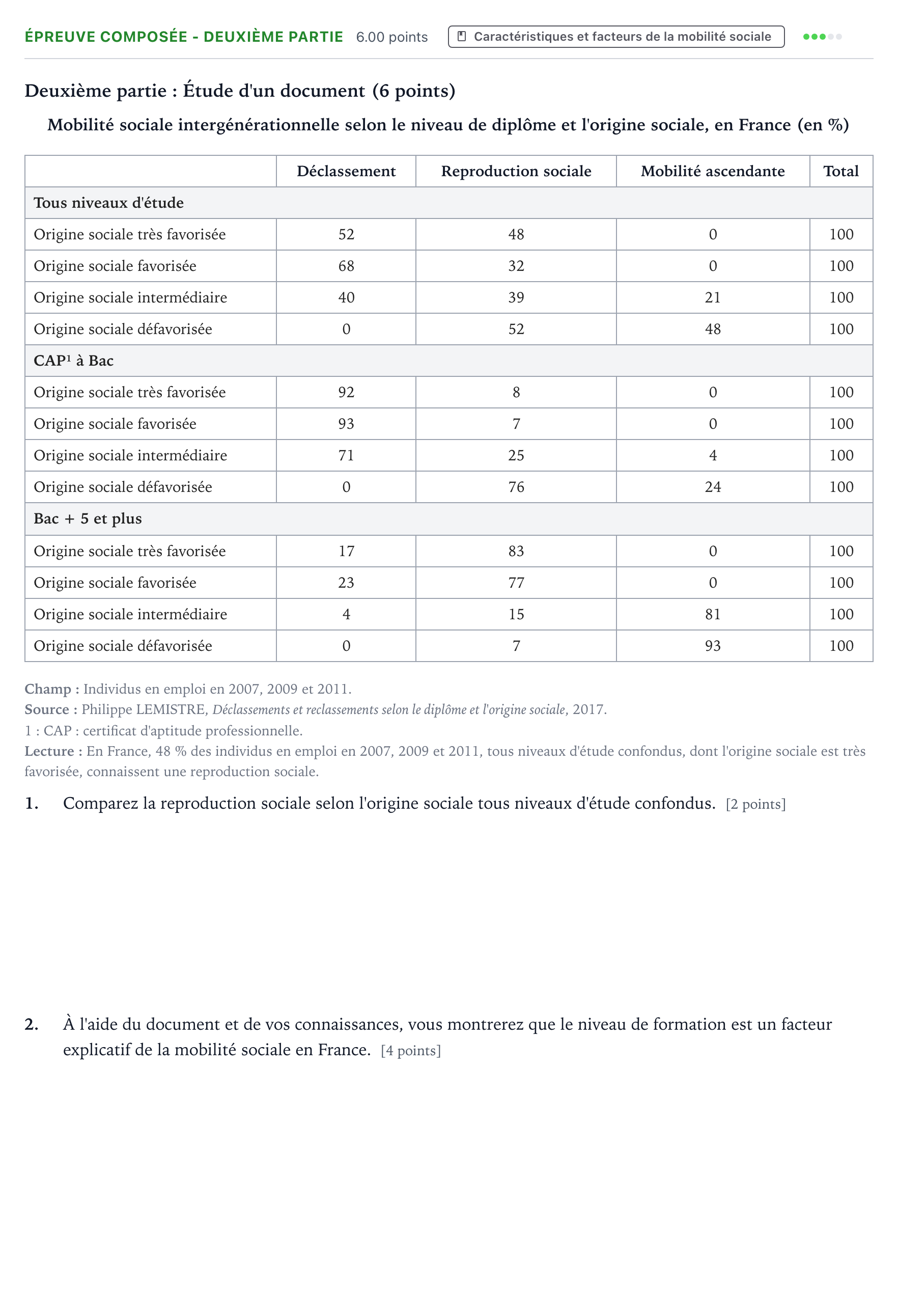 Énoncé: Épreuve composée - Deuxième partie · Bac Sciences Économiques et Sociales Amérique du Sud 2023 (jour 1)