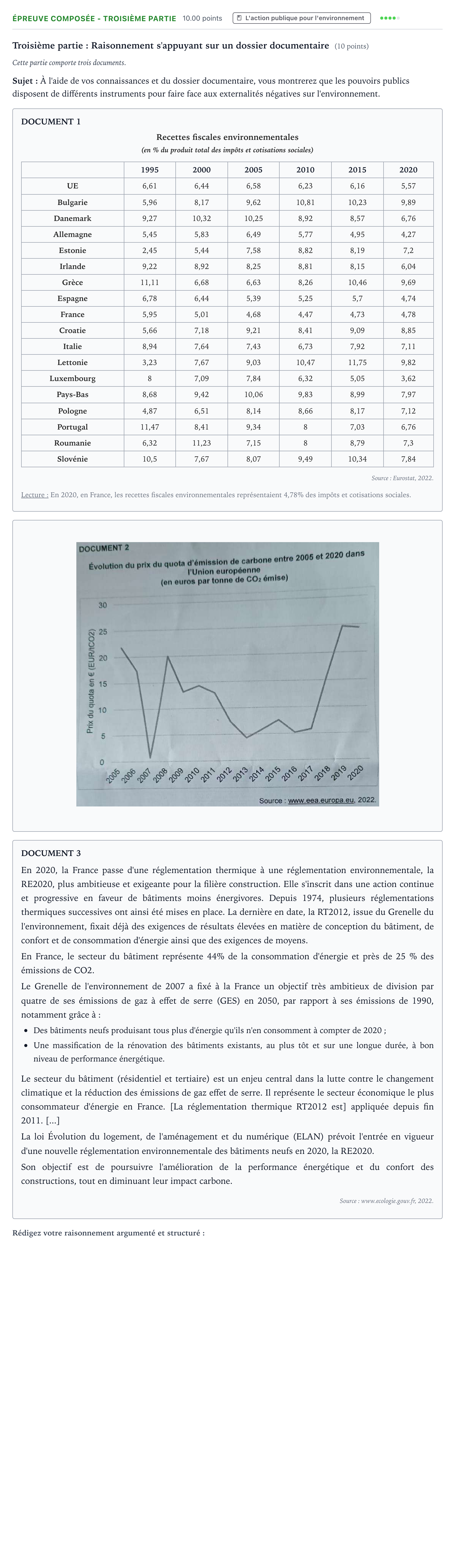 Énoncé: Épreuve composée - Troisième partie · Bac Sciences Économiques et Sociales Amérique du Sud 2023 (jour 1)