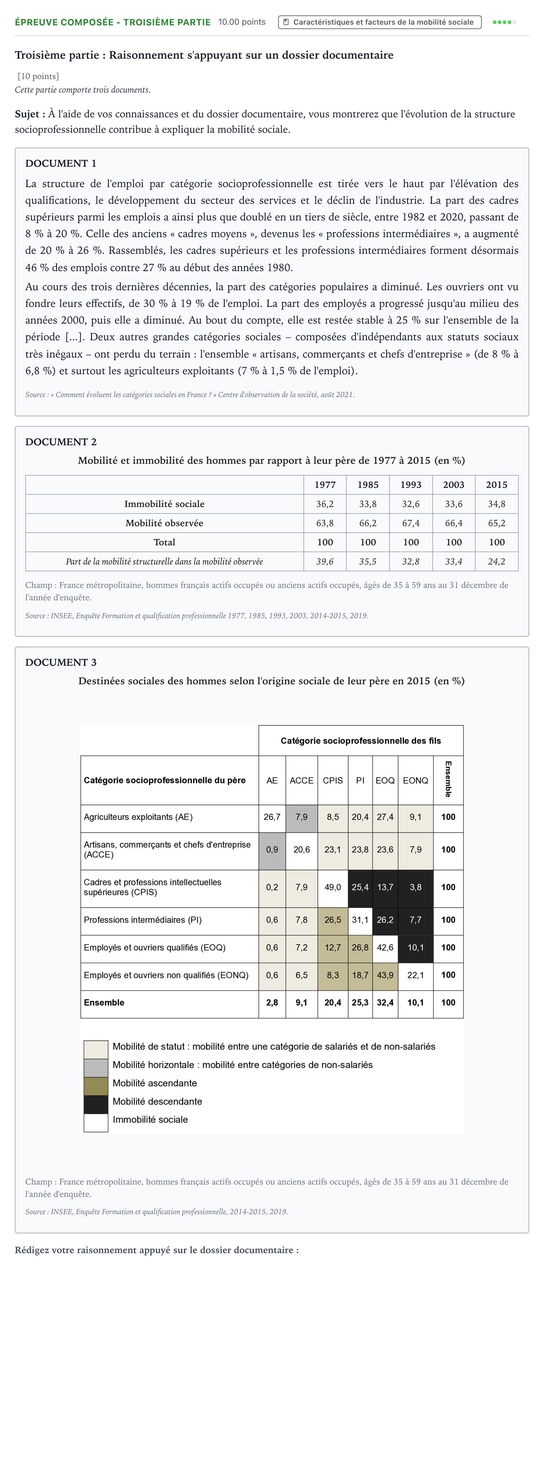 Énoncé: Épreuve composée - Troisième partie · Bac Sciences Économiques et Sociales Asie 2023 (jour 1)