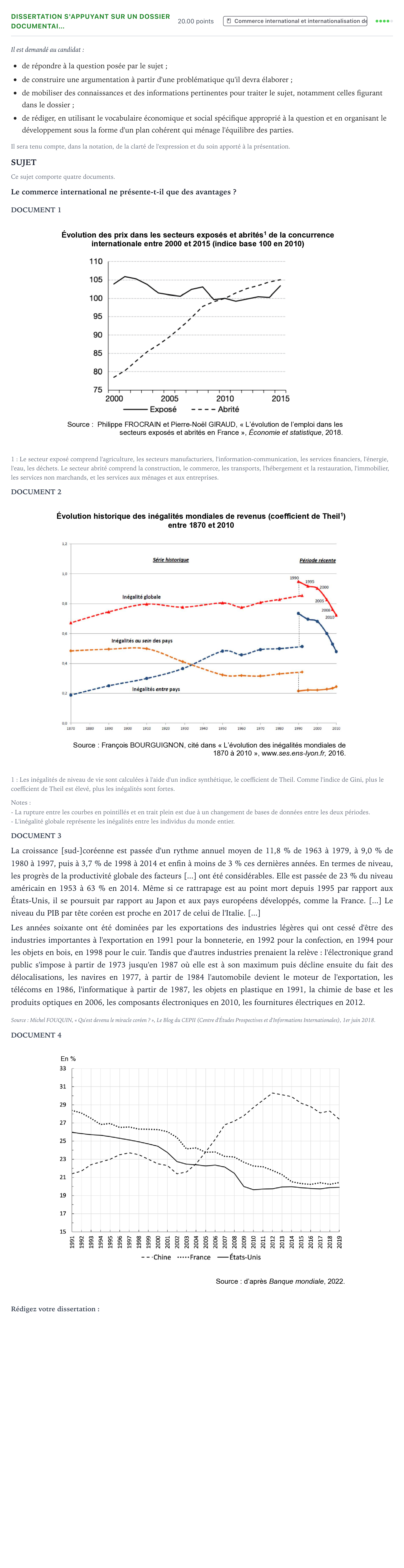 Énoncé: Dissertation s'appuyant sur un dossier documentai… · Bac Sciences Économiques et Sociales Asie 2023 (jour 2)