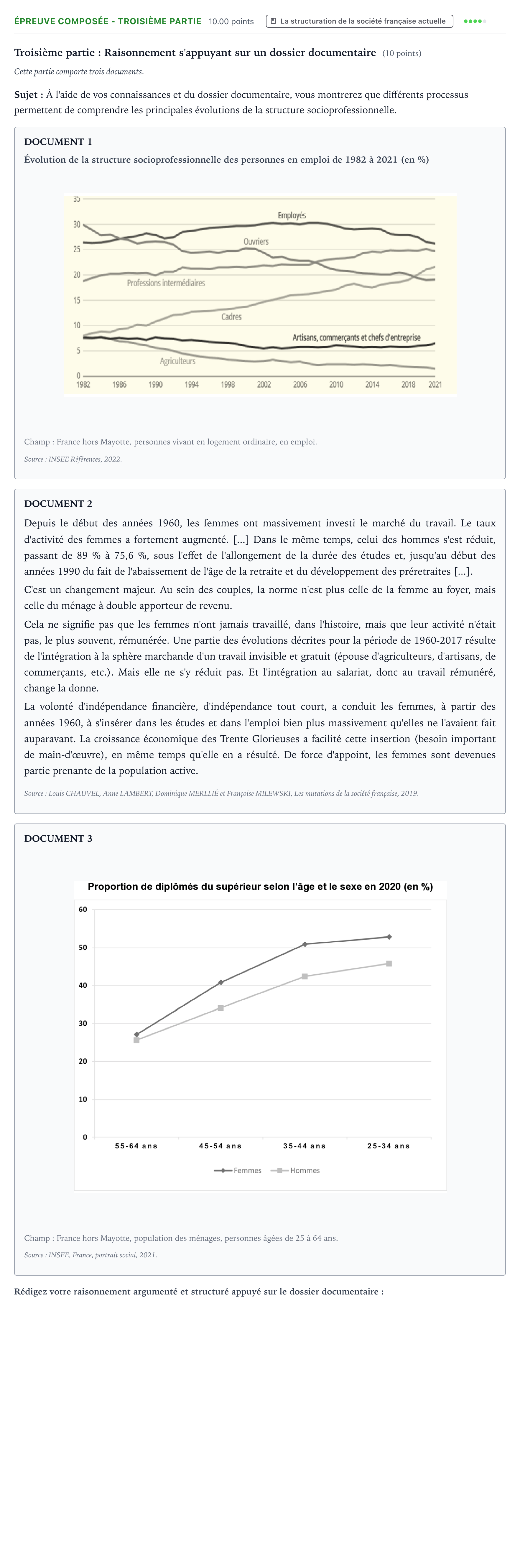 Énoncé: Épreuve composée - Troisième partie · Bac Sciences Économiques et Sociales Asie 2023 (jour 2)