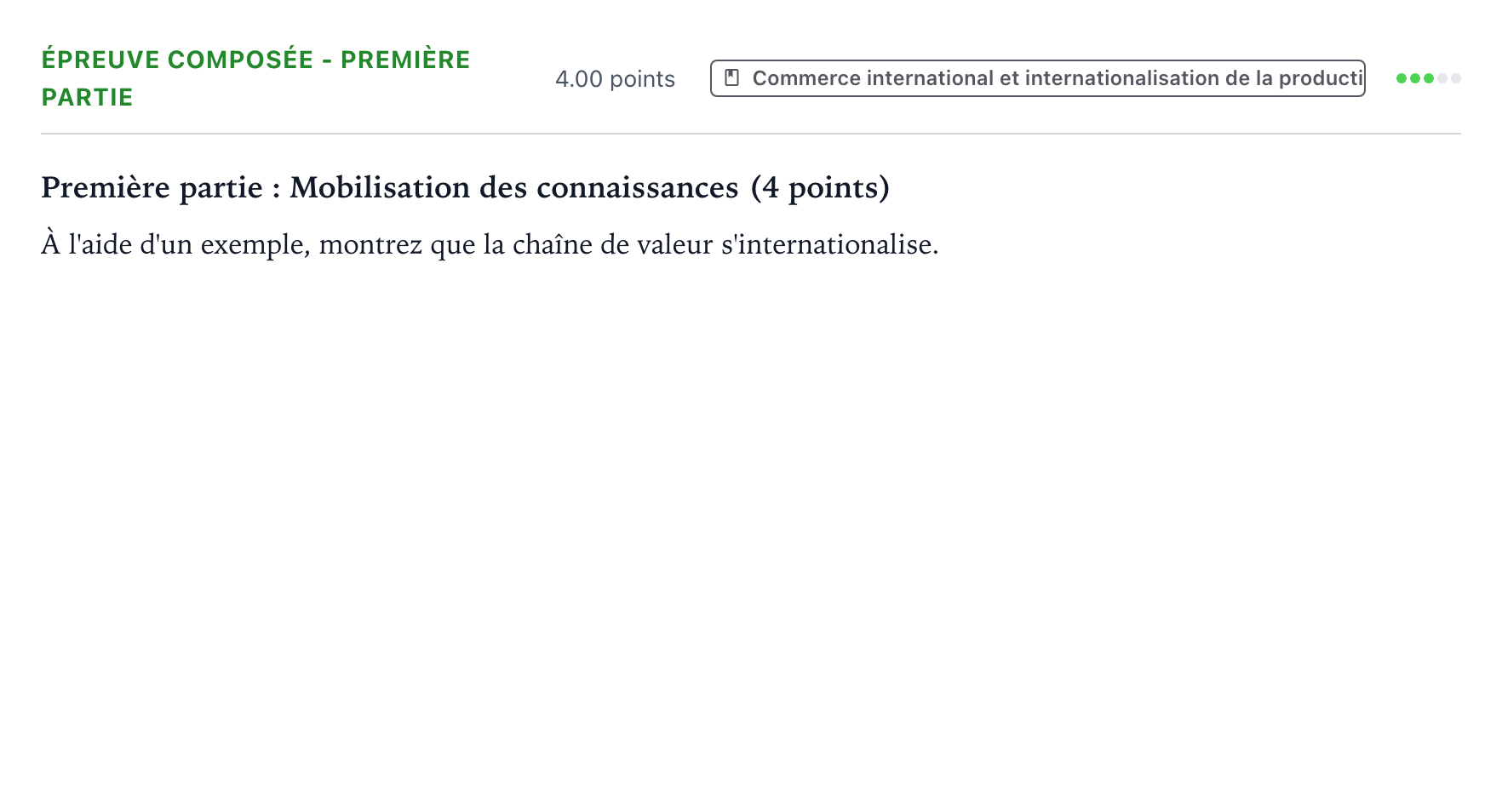 Énoncé: Épreuve composée - Première partie · Bac Sciences Économiques et Sociales Centres étrangers (Afrique) 2023 (jour 2)