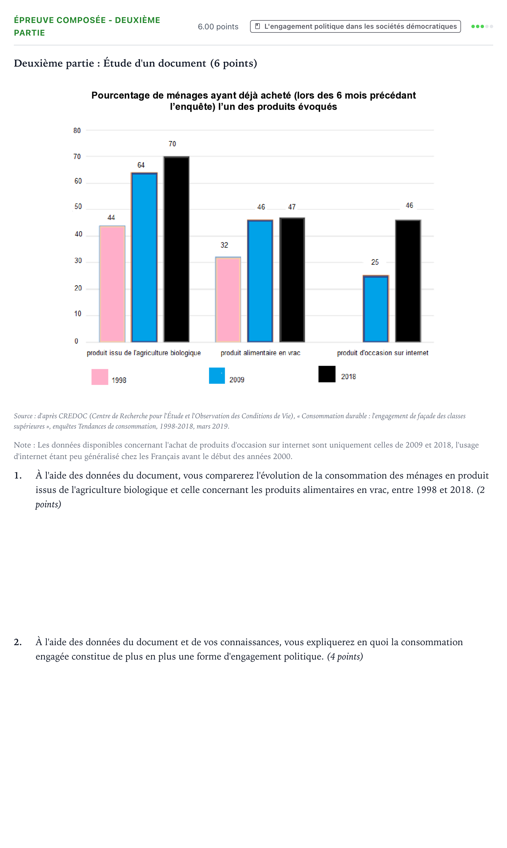 Énoncé: Épreuve composée - Deuxième partie · Bac Sciences Économiques et Sociales Centres étrangers (Afrique) 2023 (jour 2)