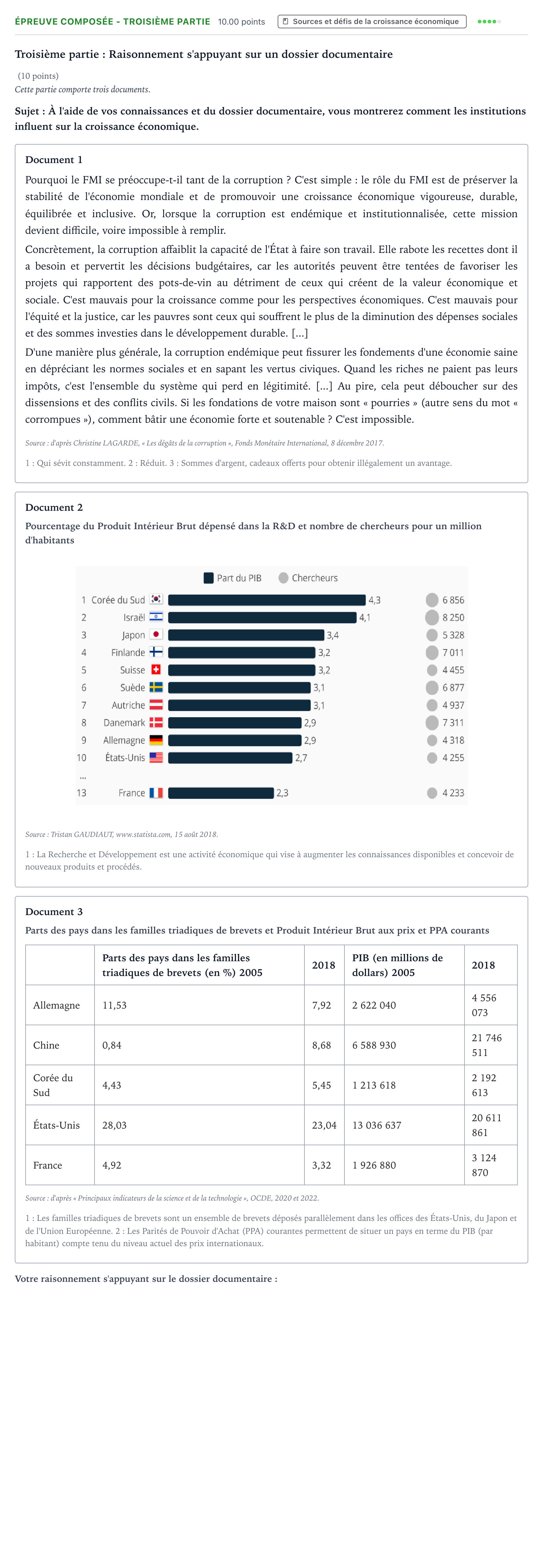 Énoncé: Épreuve composée - Troisième partie · Bac Sciences Économiques et Sociales Centres étrangers (Afrique) 2023 (jour 2)
