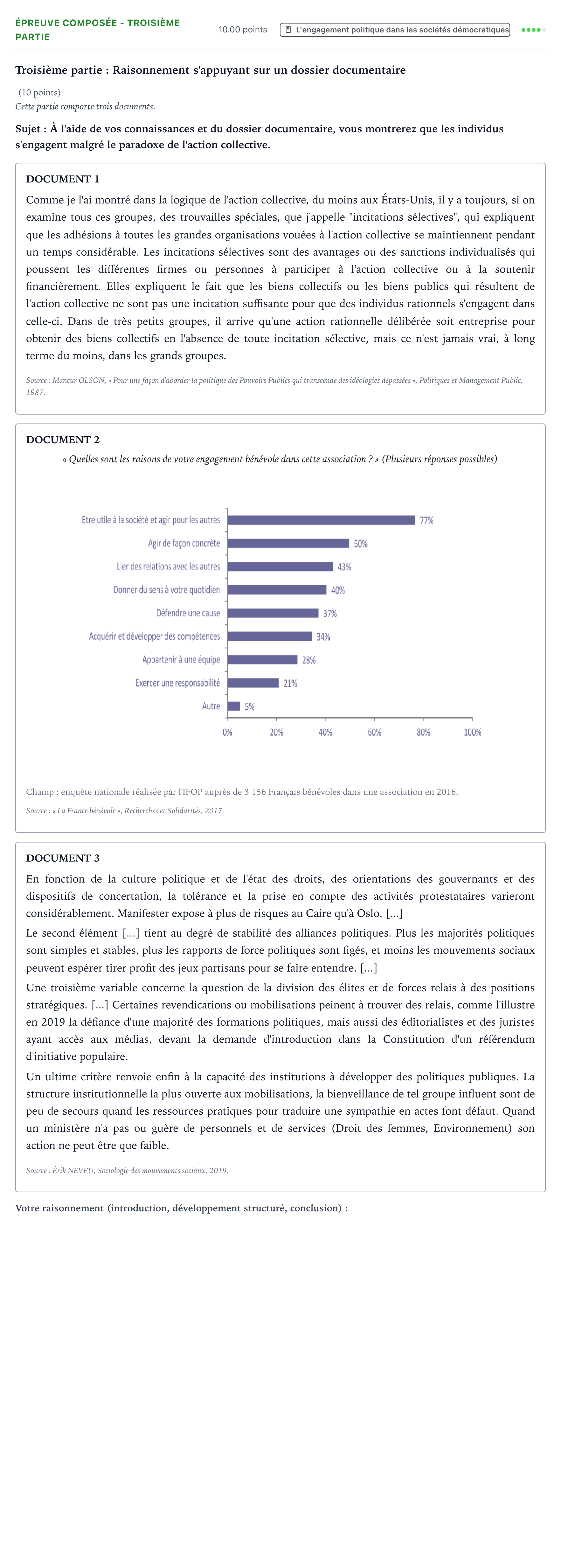 Énoncé: Épreuve composée - Troisième partie · Bac Sciences Économiques et Sociales La Réunion 2023 (jour 1)