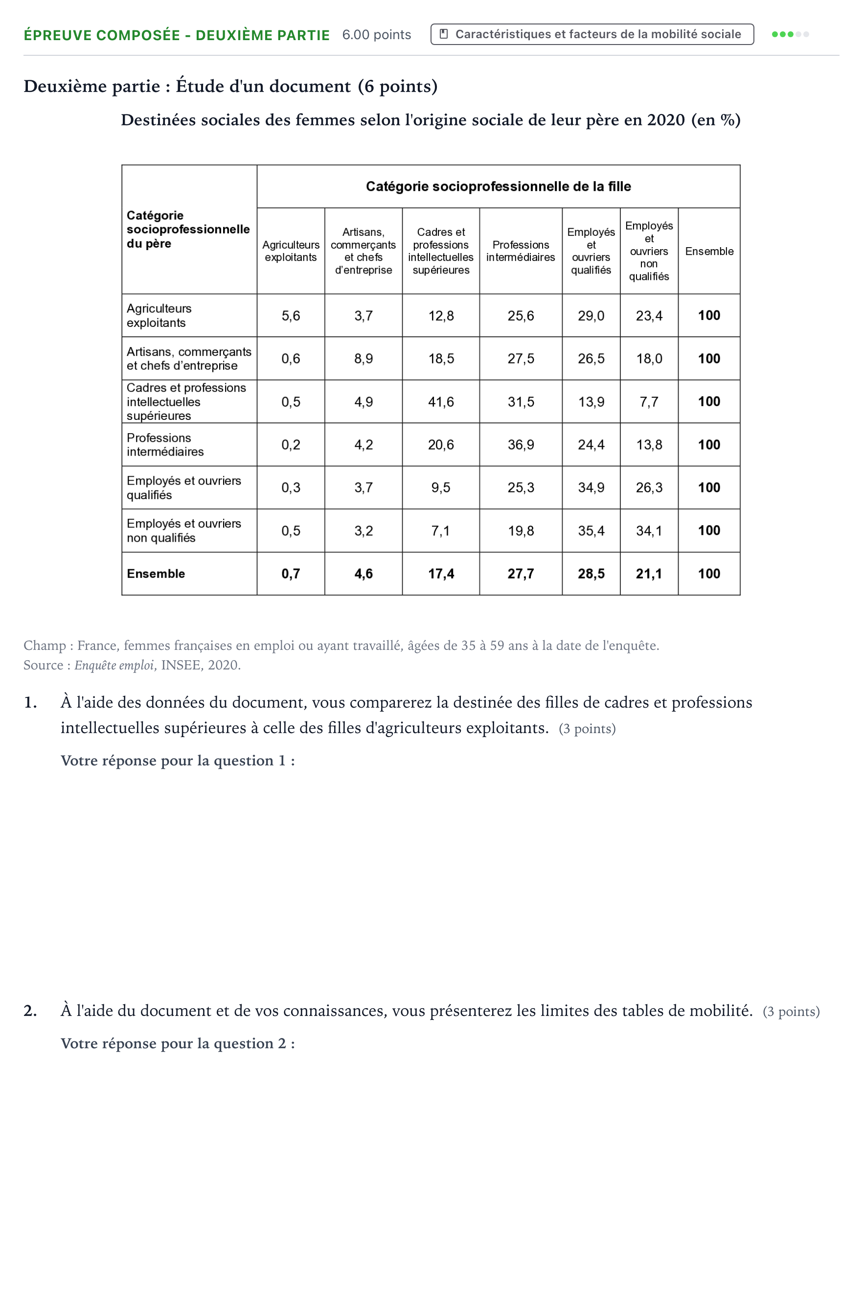 Énoncé: Épreuve composée - Deuxième partie · Bac Sciences Économiques et Sociales La Réunion 2023 (jour 2)
