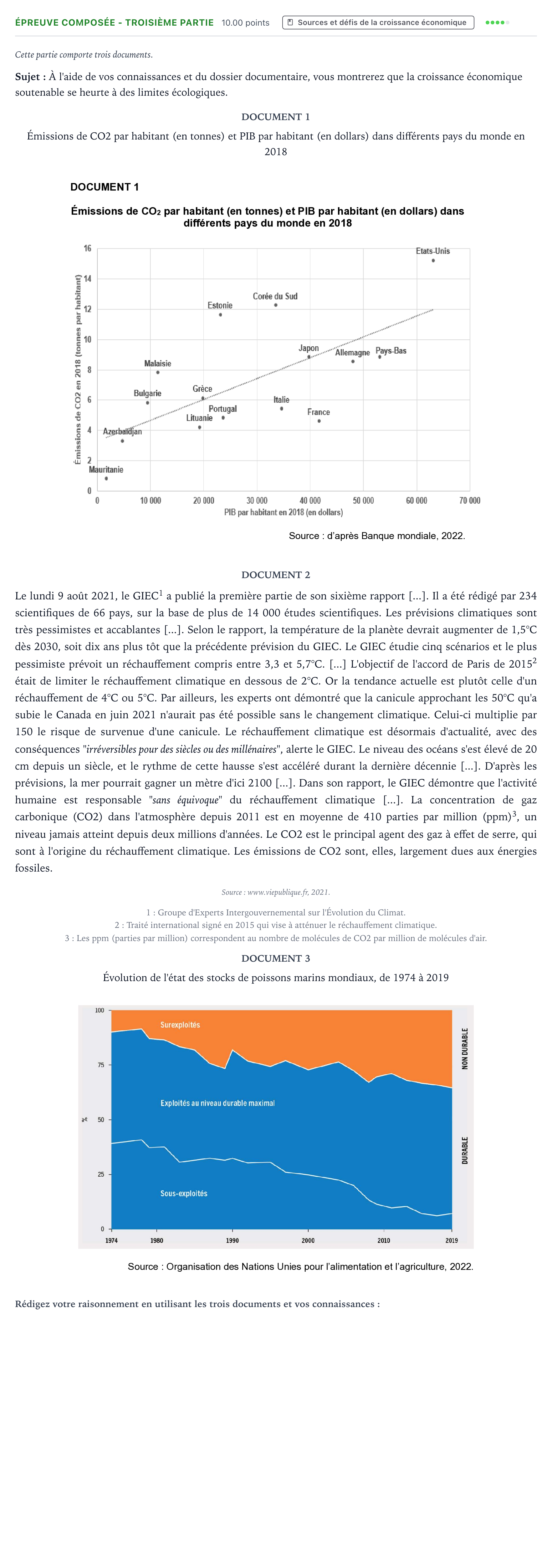Énoncé: Épreuve composée - Troisième partie · Bac Sciences Économiques et Sociales Liban 2023 (jour 1)