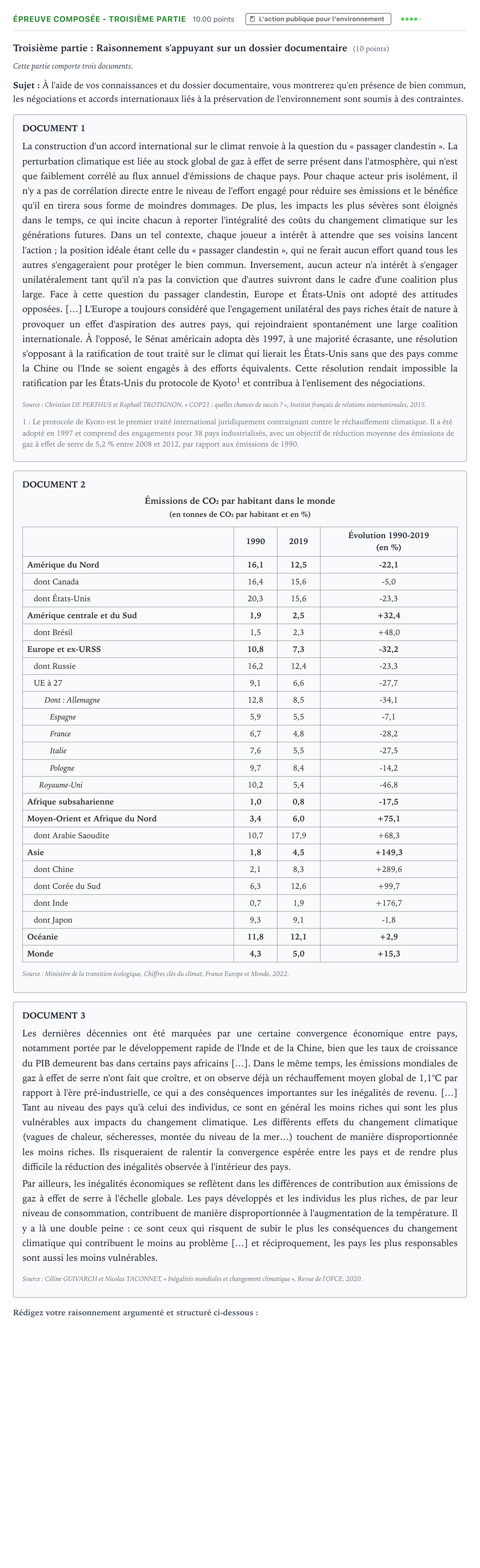 Énoncé: Épreuve composée - Troisième partie · Bac Sciences Économiques et Sociales Liban 2023 (jour 2)