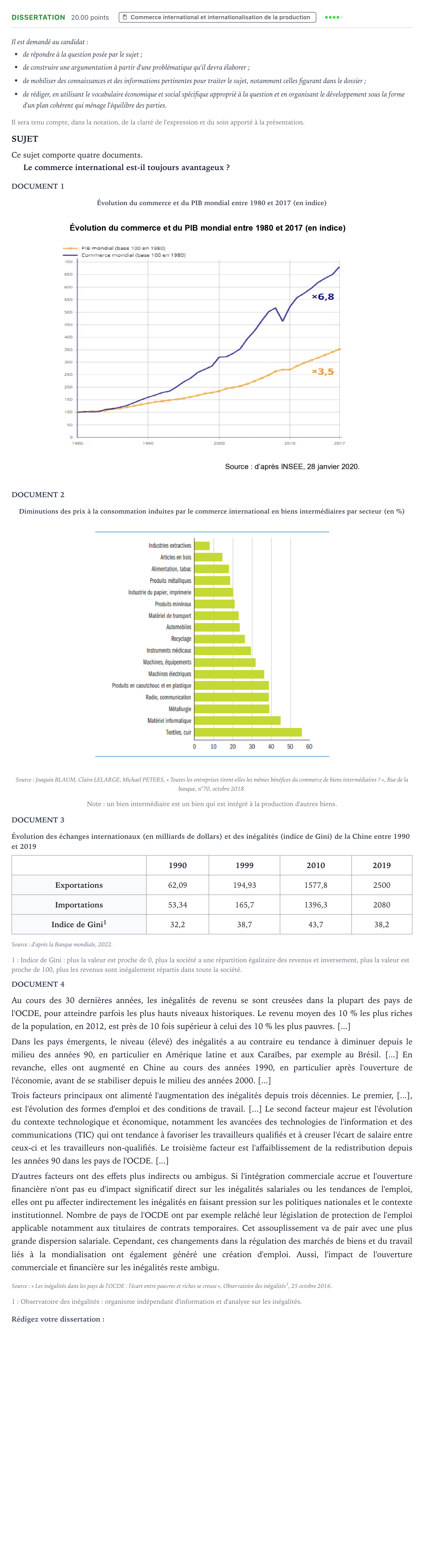 Énoncé: Dissertation · Bac Sciences Économiques et Sociales Nouvelle-Calédonie 2023 (jour 1)