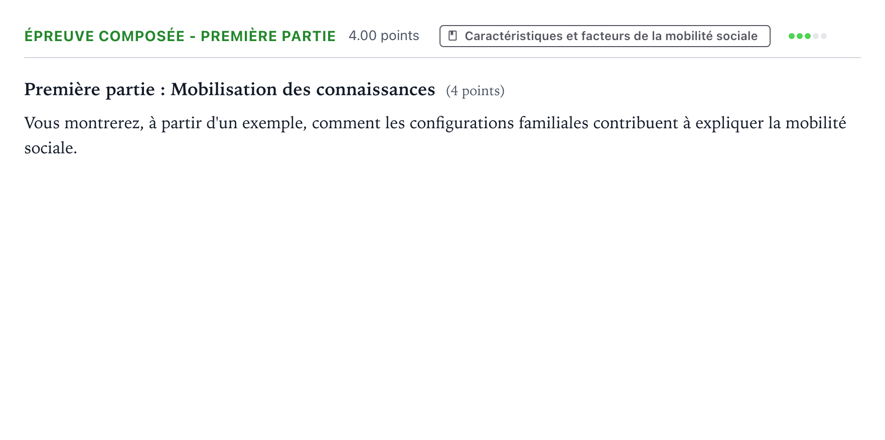 Énoncé: Épreuve composée - Première partie · Bac Sciences Économiques et Sociales Nouvelle-Calédonie 2023 (jour 1)