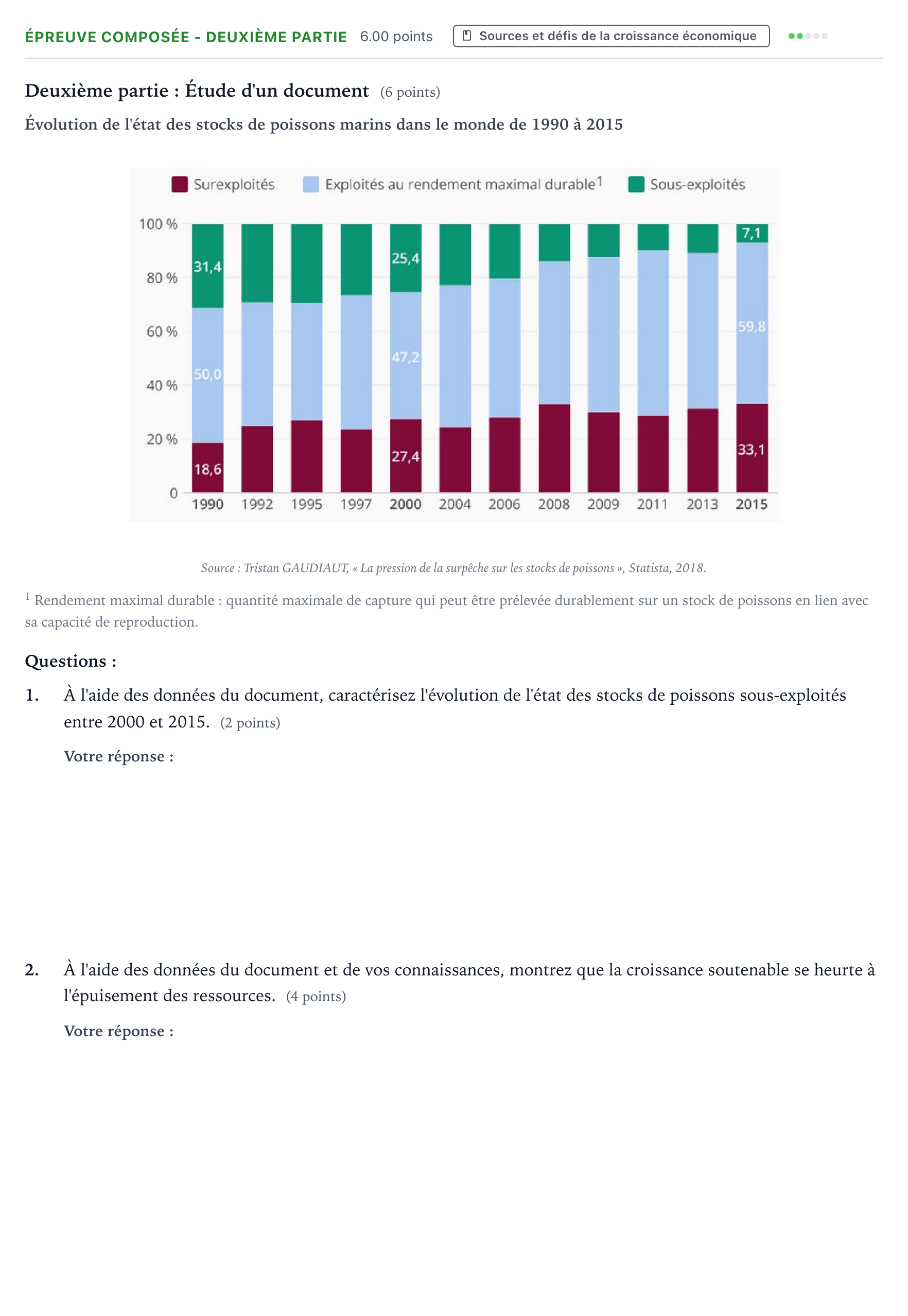 Énoncé: Épreuve composée - Deuxième partie · Bac Sciences Économiques et Sociales Nouvelle-Calédonie 2023 (jour 1)