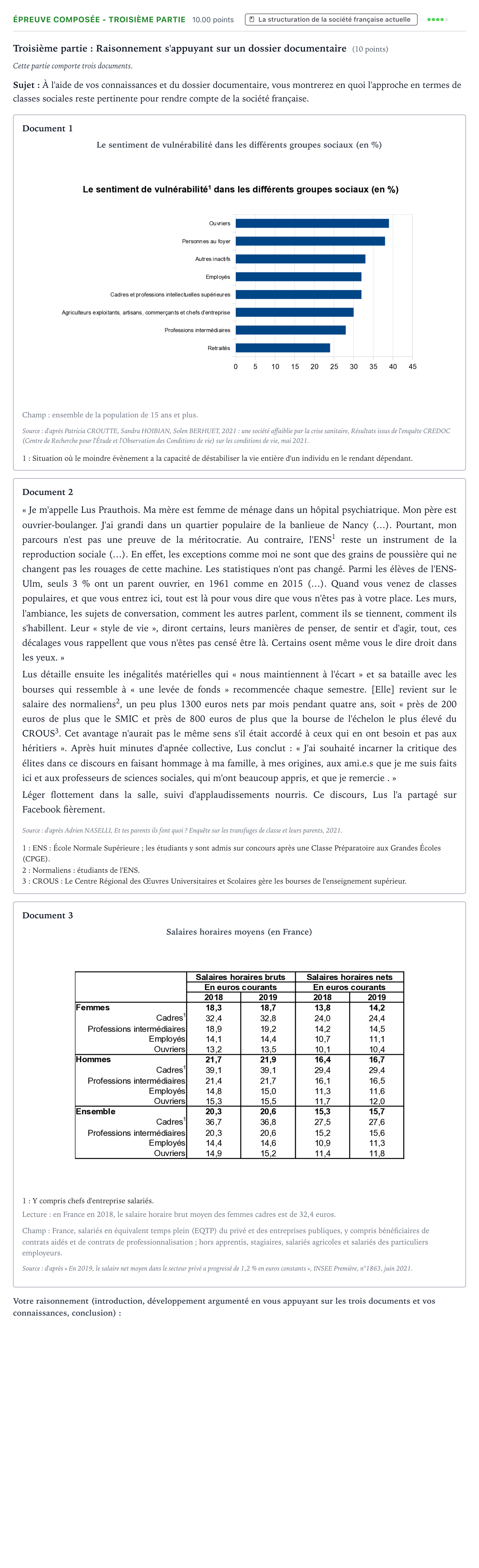 Énoncé: Épreuve composée - Troisième partie · Bac Sciences Économiques et Sociales Nouvelle-Calédonie 2023 (jour 1)