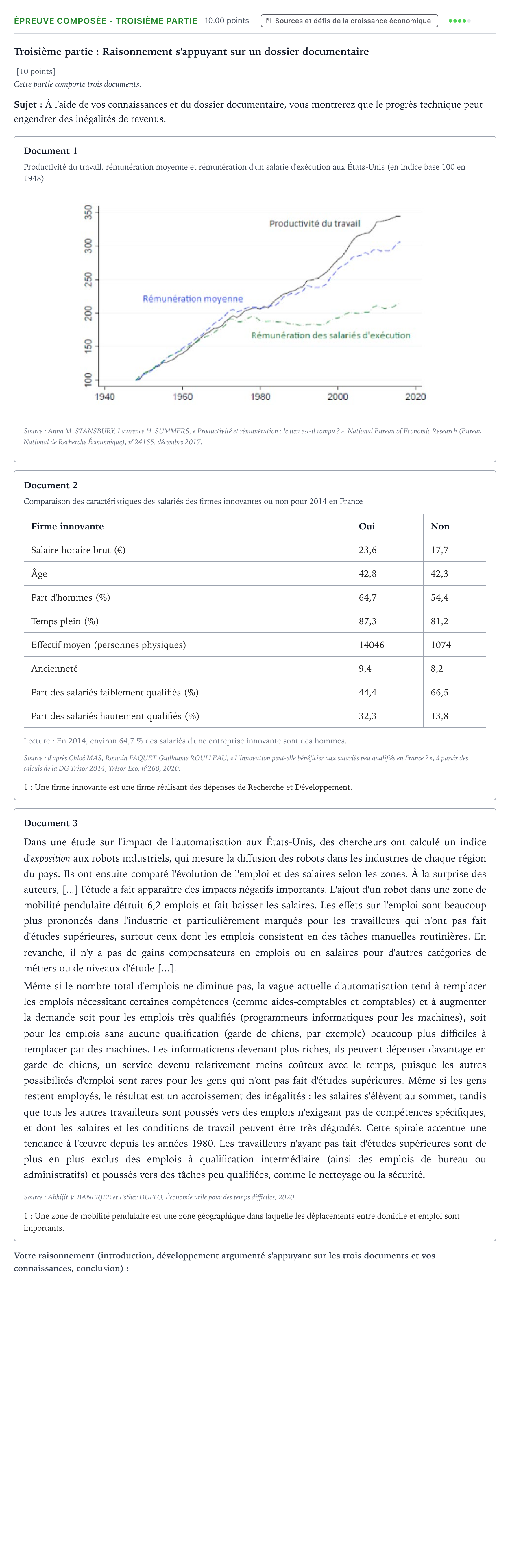 Énoncé: Épreuve composée - Troisième partie · Bac Sciences Économiques et Sociales Nouvelle-Calédonie 2023 (jour 2)