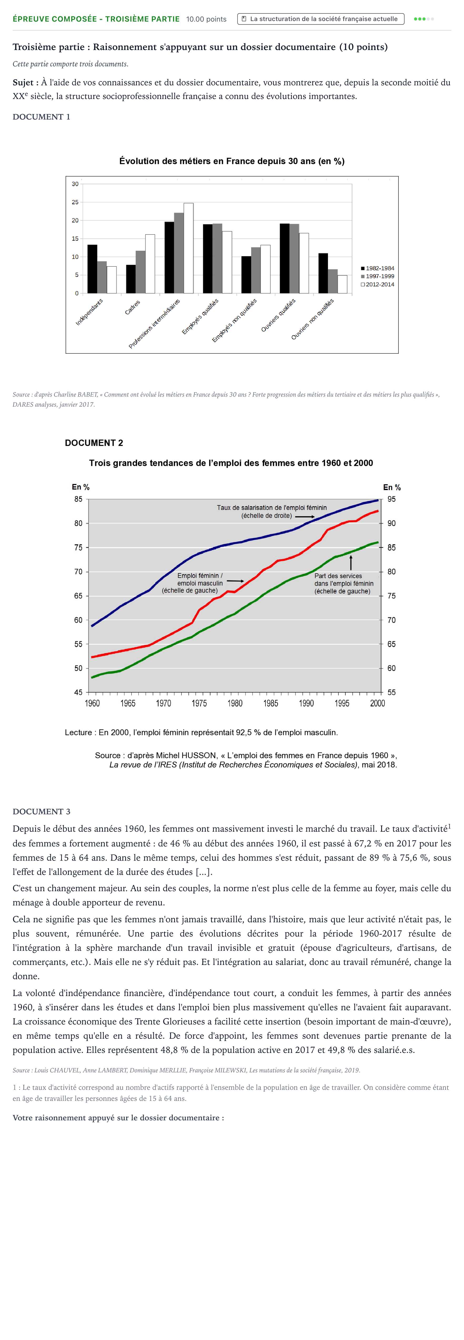Énoncé: Épreuve composée - Troisième partie · Bac Sciences Économiques et Sociales Polynésie 2023 (jour 1)
