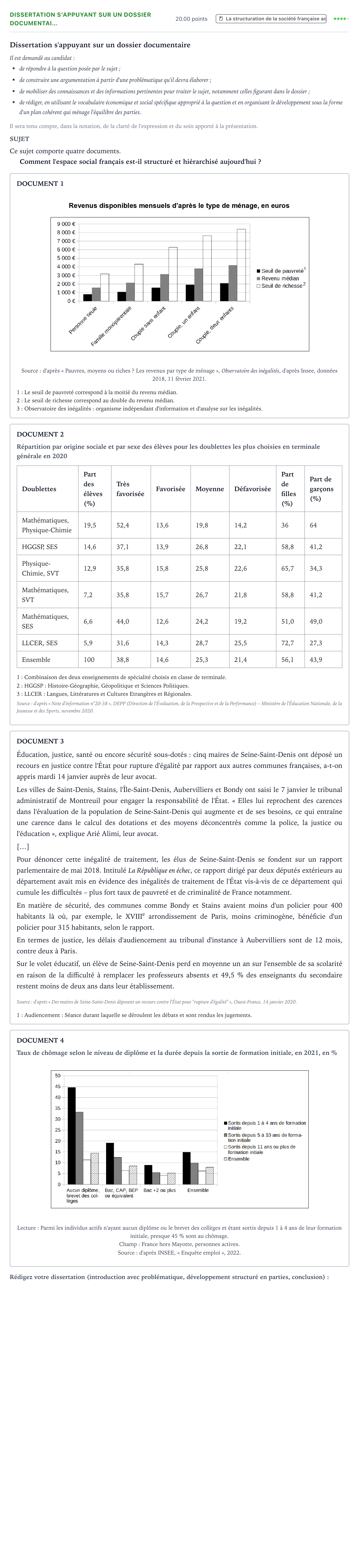 Énoncé: Dissertation s'appuyant sur un dossier documentai… · Bac Sciences Économiques et Sociales Polynésie 2023 (jour 2)