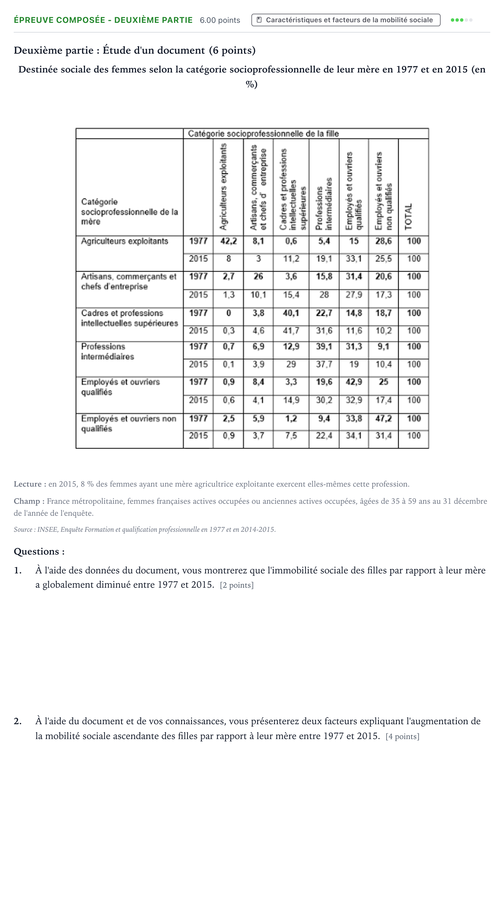 Énoncé: Épreuve composée - Deuxième partie · Bac Sciences Économiques et Sociales Amérique du Nord 2024 (jour 1)