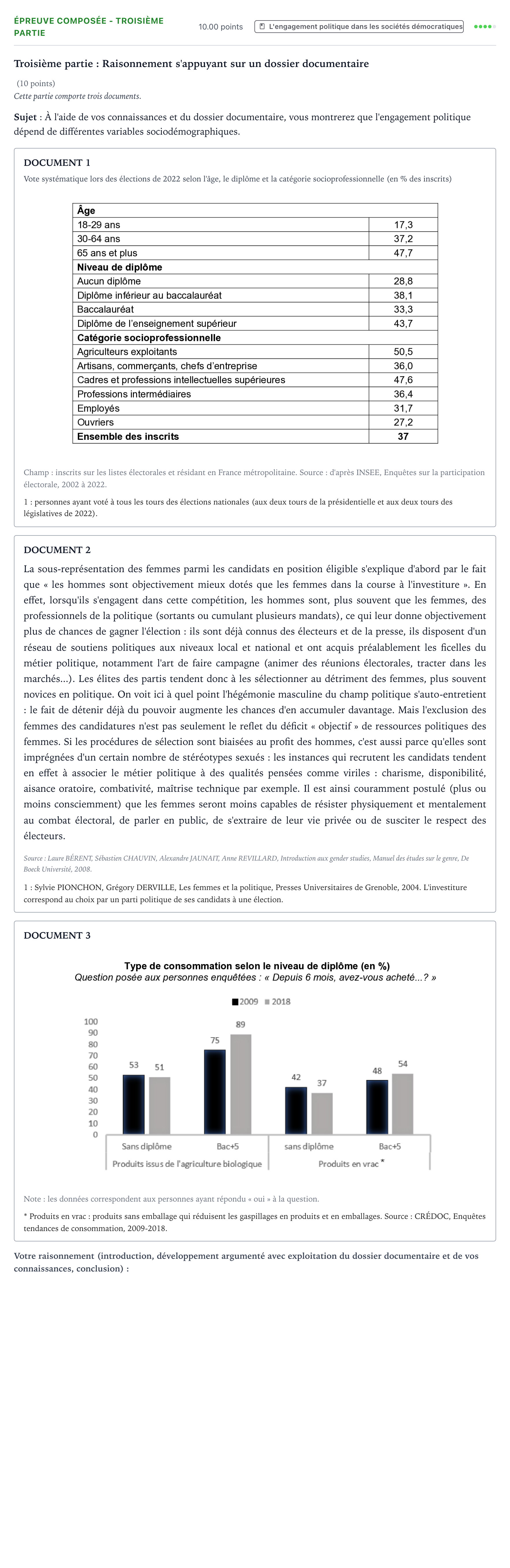 Énoncé: Épreuve composée - Troisième partie · Bac Sciences Économiques et Sociales Amérique du Nord 2024 (jour 1)