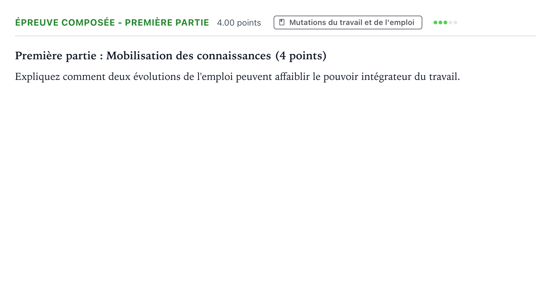 Énoncé: Épreuve composée - Première partie · Bac Sciences Économiques et Sociales Amérique du Nord 2024 (jour 2)