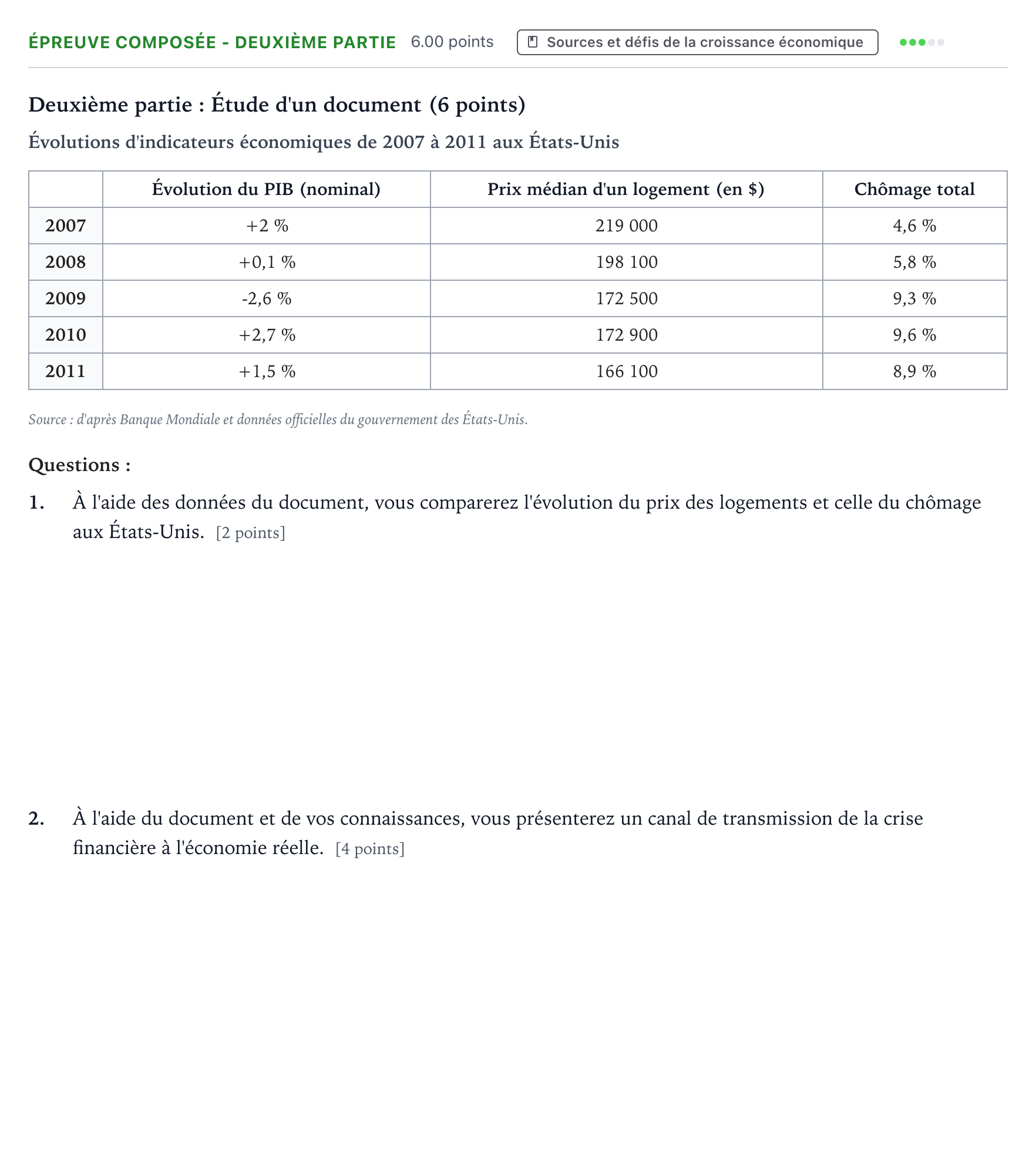 Énoncé: Épreuve composée - Deuxième partie · Bac Sciences Économiques et Sociales Amérique du Nord 2024 (jour 2)