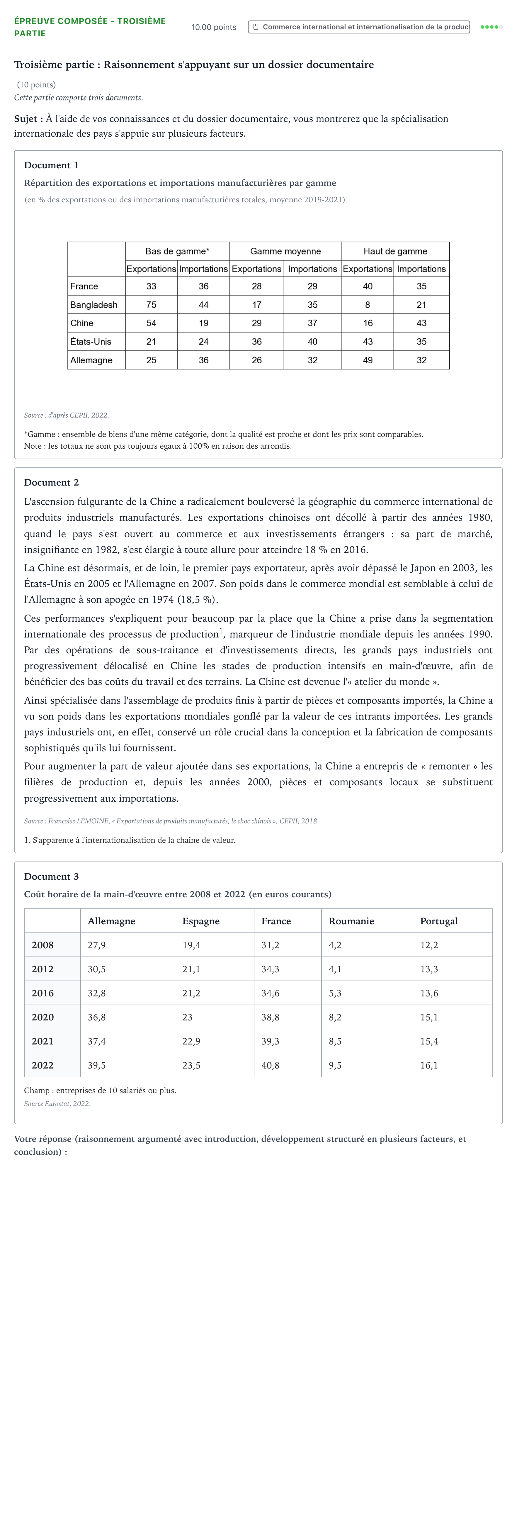 Énoncé: Épreuve composée - Troisième partie · Bac Sciences Économiques et Sociales Amérique du Nord 2024 (jour 2)