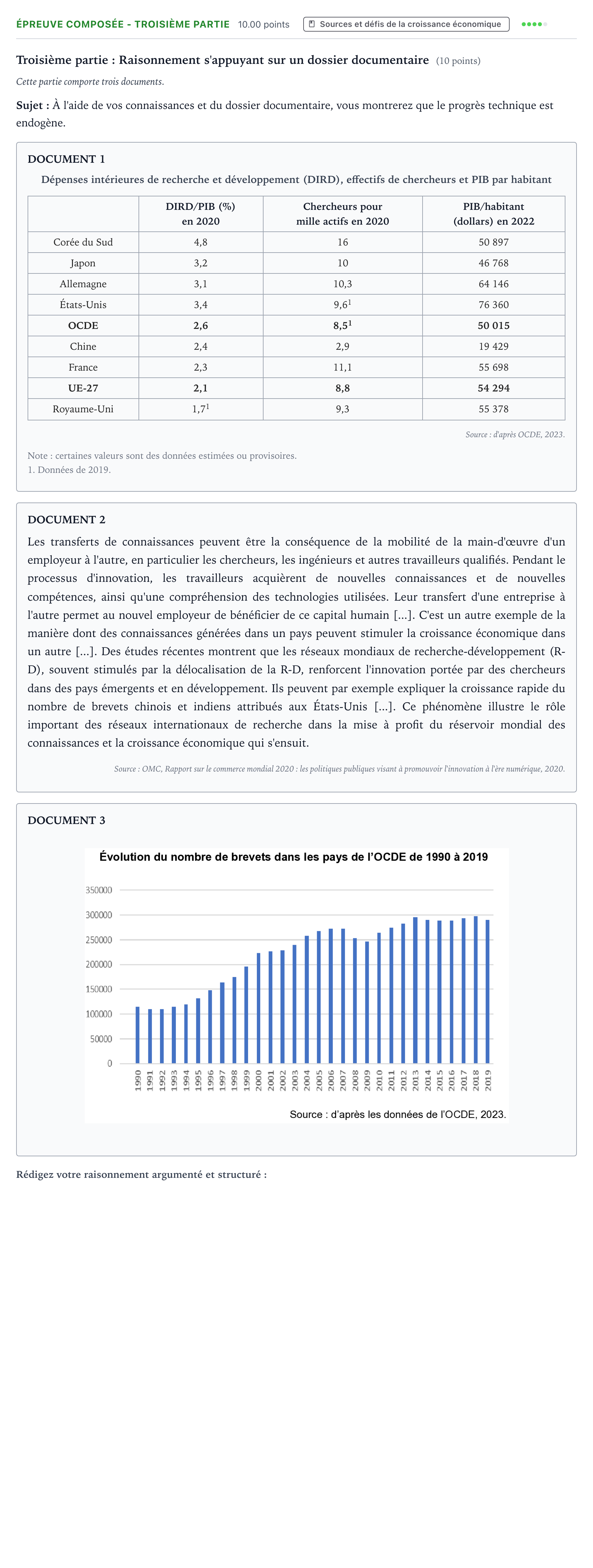 Énoncé: Épreuve composée - Troisième partie · Bac Sciences Économiques et Sociales Asie 2024 (jour 1)