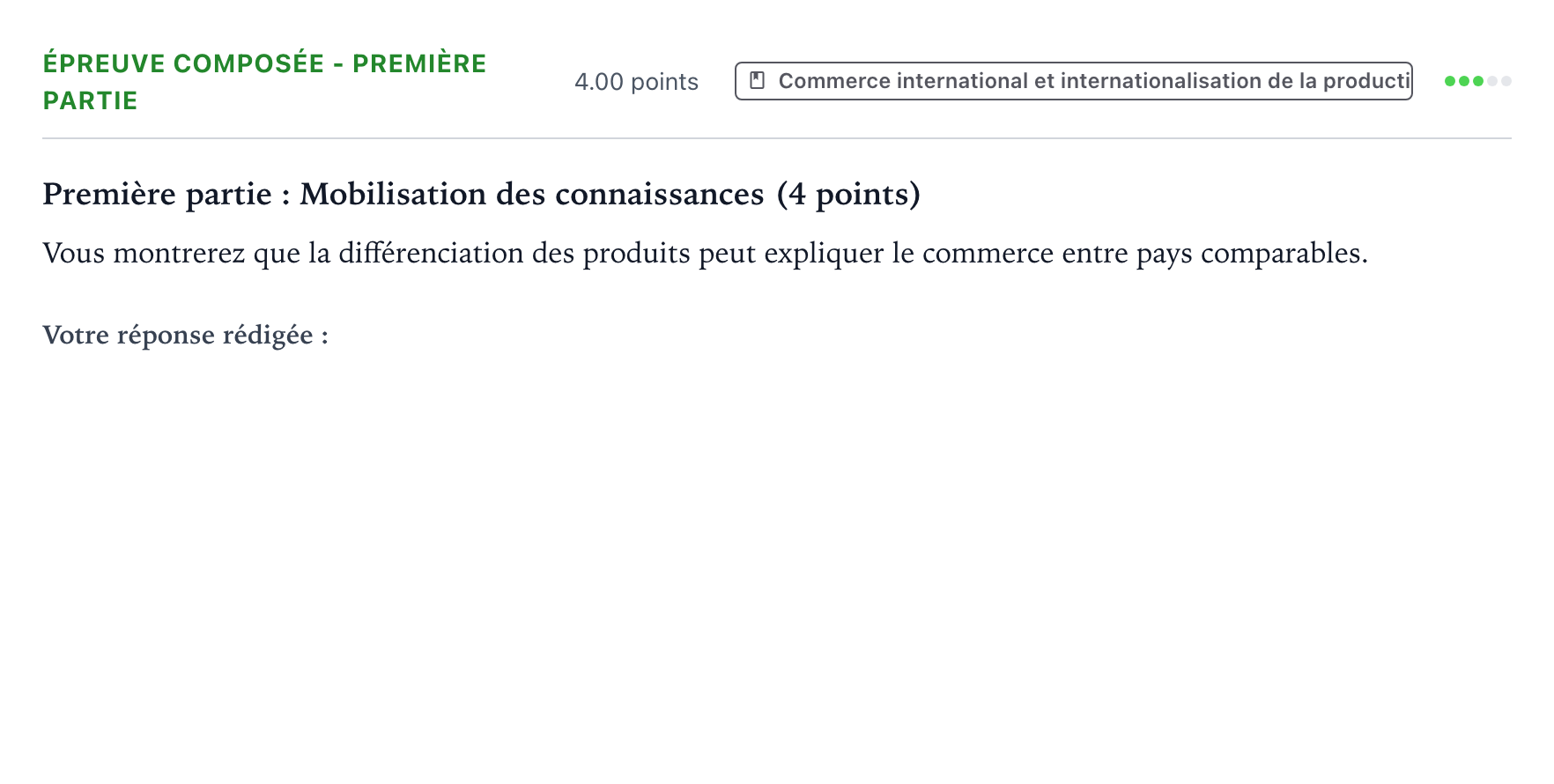 Énoncé: Épreuve composée - Première partie · Bac Sciences Économiques et Sociales Asie 2024 (jour 2)