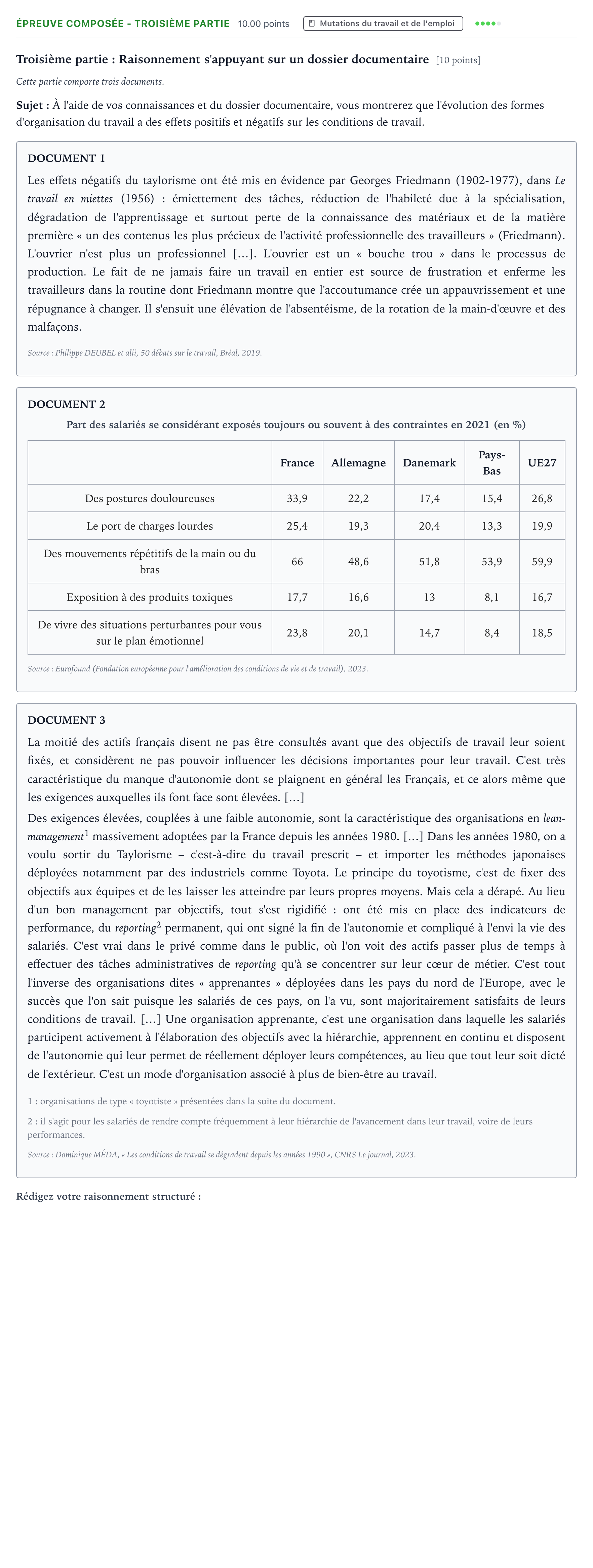 Énoncé: Épreuve composée - Troisième partie · Bac Sciences Économiques et Sociales Asie 2024 (jour 2)