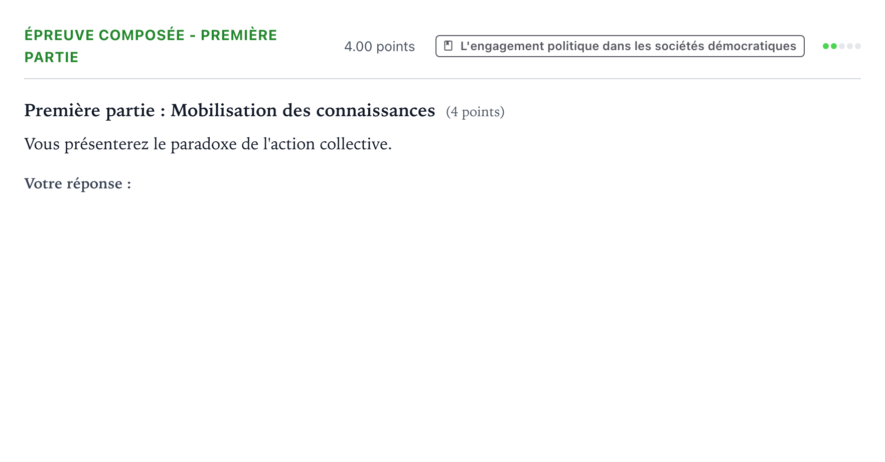 Énoncé: Épreuve composée - Première partie · Bac Sciences Économiques et Sociales Centres étrangers (Afrique) 2024 (jour 1)