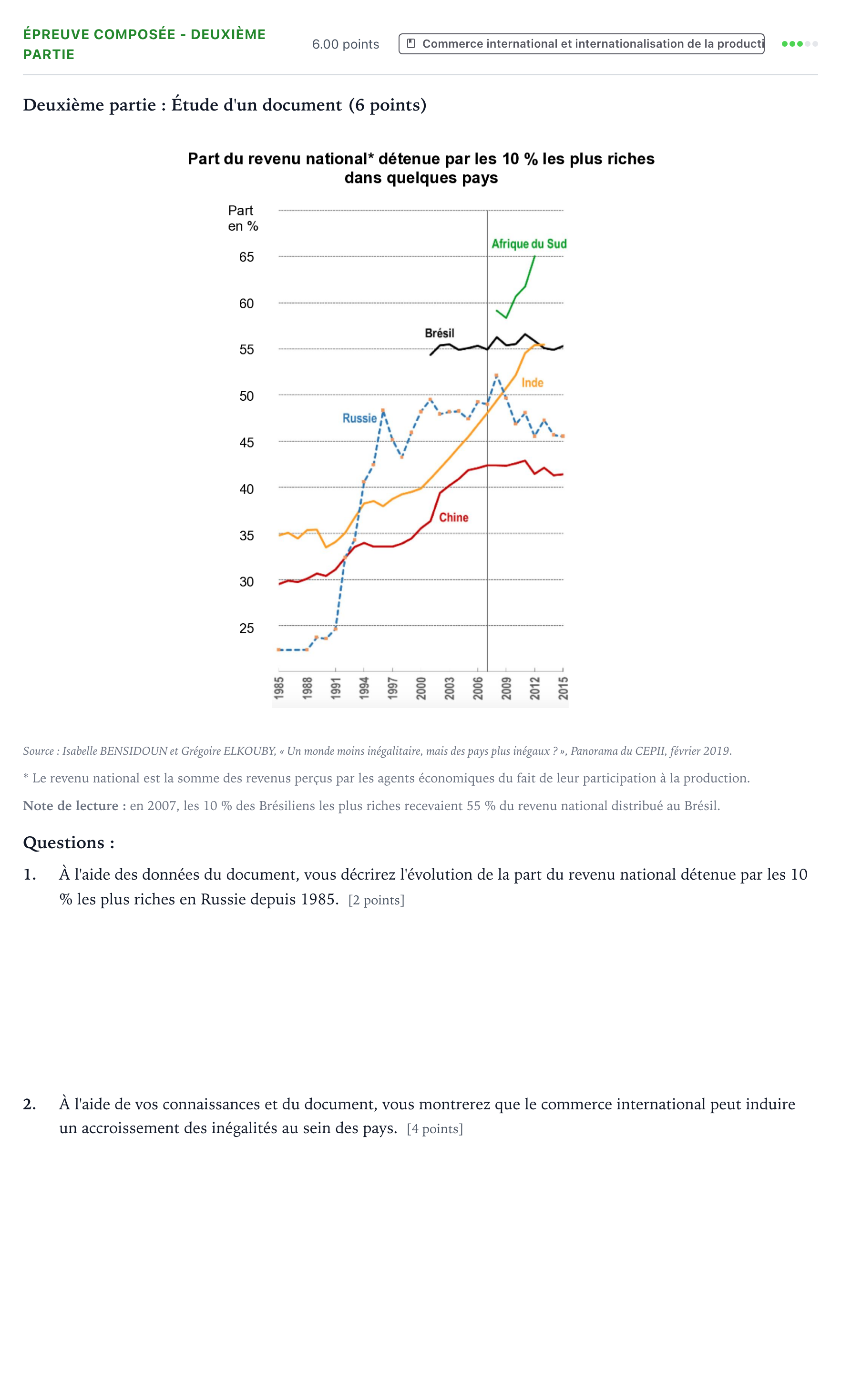 Énoncé: Épreuve composée - Deuxième partie · Bac Sciences Économiques et Sociales Centres étrangers (Afrique) 2024 (jour 1)