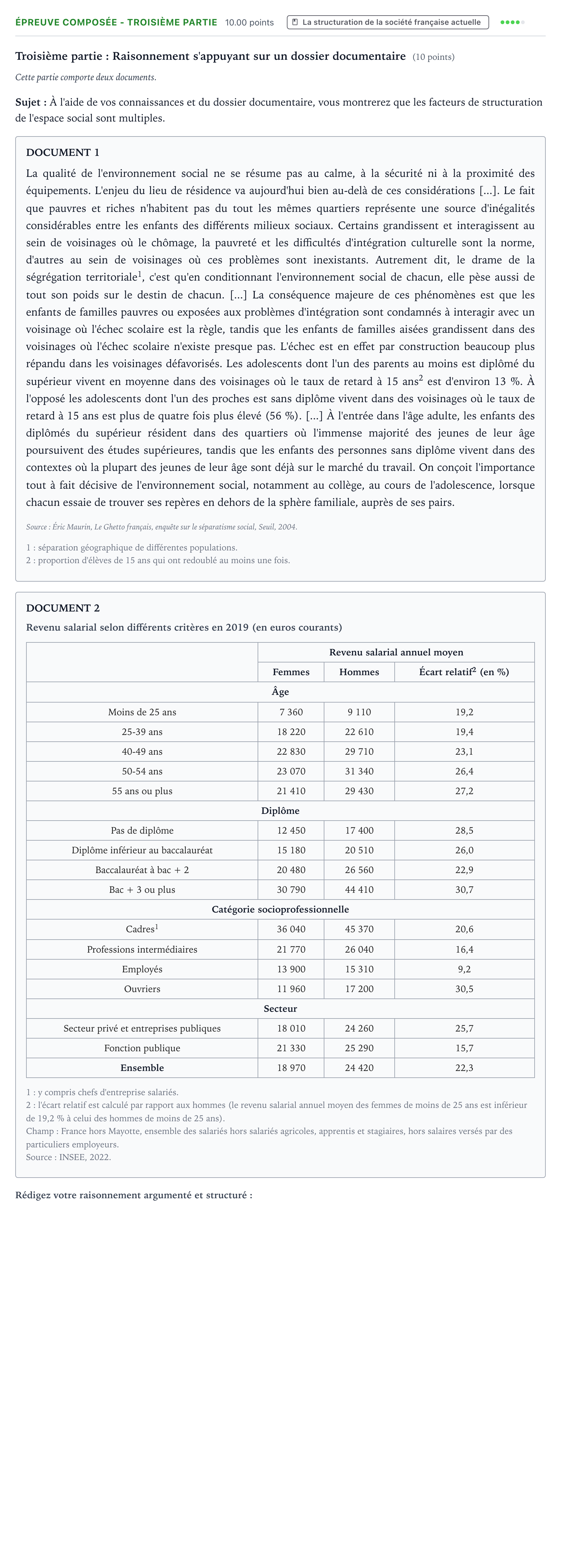 Énoncé: Épreuve composée - Troisième partie · Bac Sciences Économiques et Sociales Centres étrangers (Afrique) 2024 (jour 1)