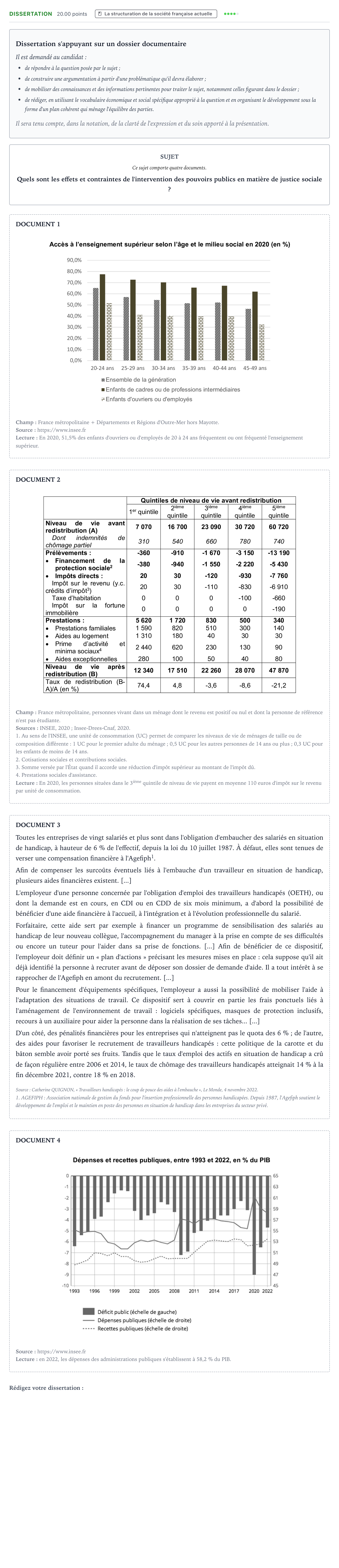 Énoncé: Dissertation · Bac Sciences Économiques et Sociales Métropole 1 remplacement 2024