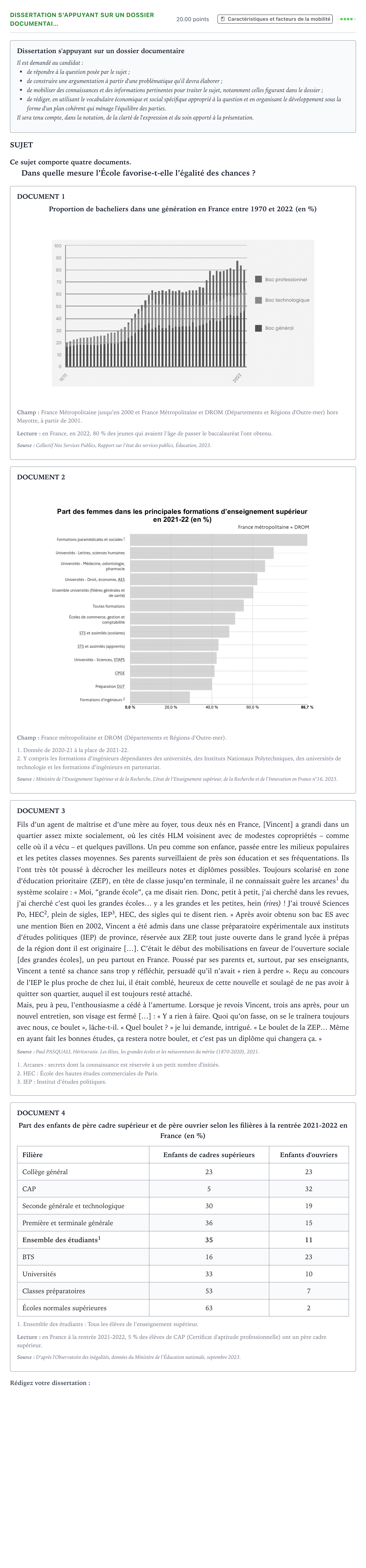Énoncé: Dissertation s'appuyant sur un dossier documentai… · Bac Sciences Économiques et Sociales Métropole 2 remplacement 2024