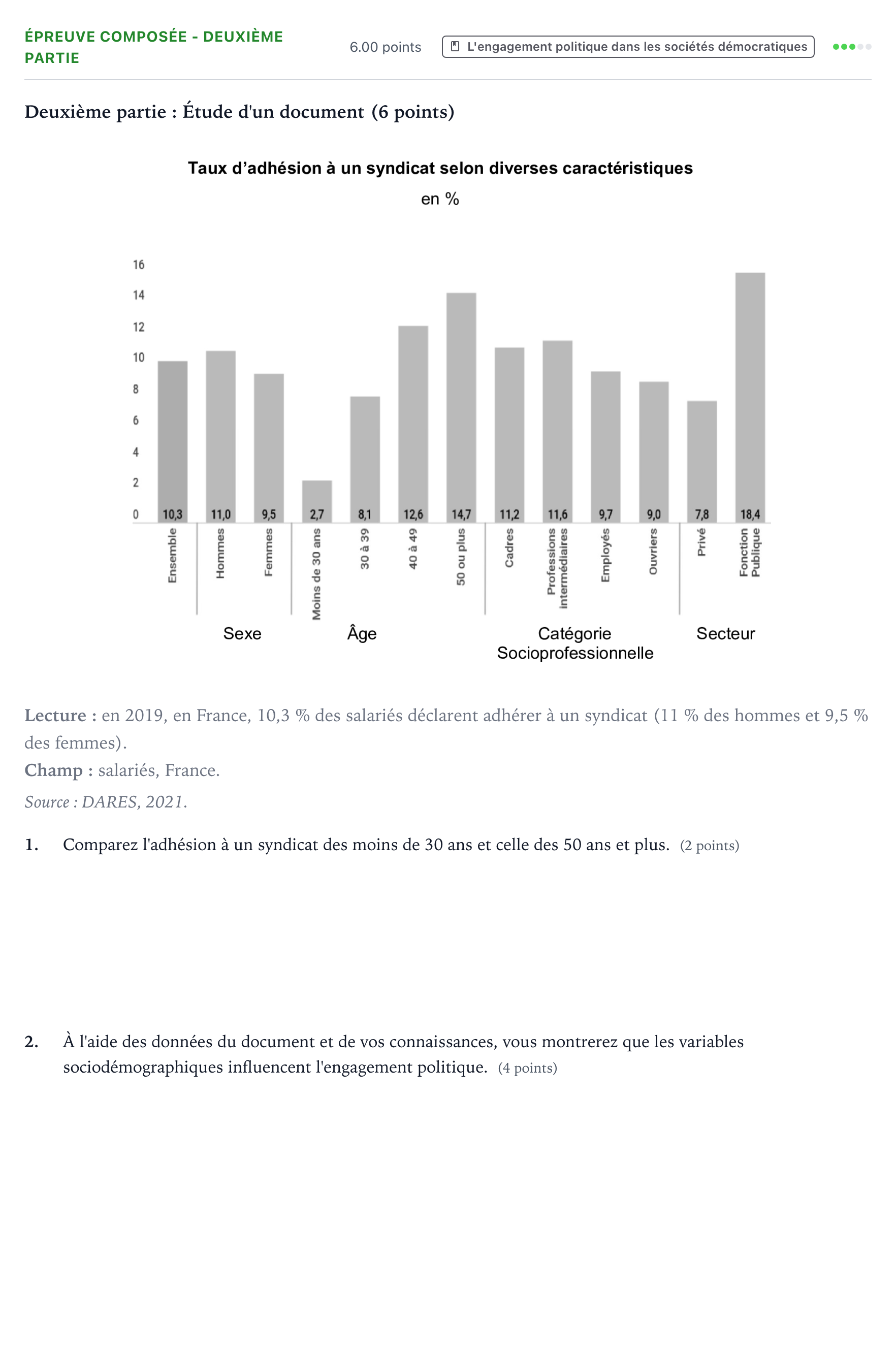 Énoncé: Épreuve composée - Deuxième partie · Bac Sciences Économiques et Sociales Métropole 2 remplacement 2024