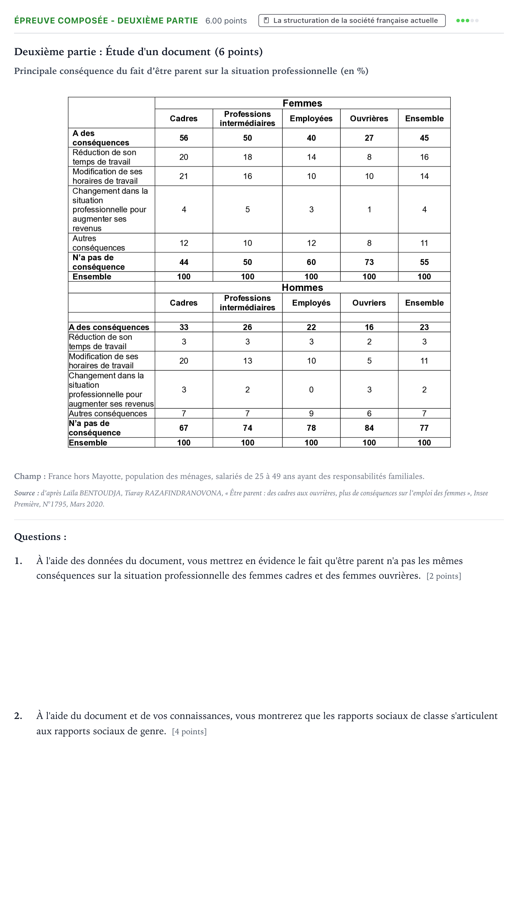 Énoncé: Épreuve composée - Deuxième partie · Bac Sciences Économiques et Sociales Polynésie 2024 (jour 1)