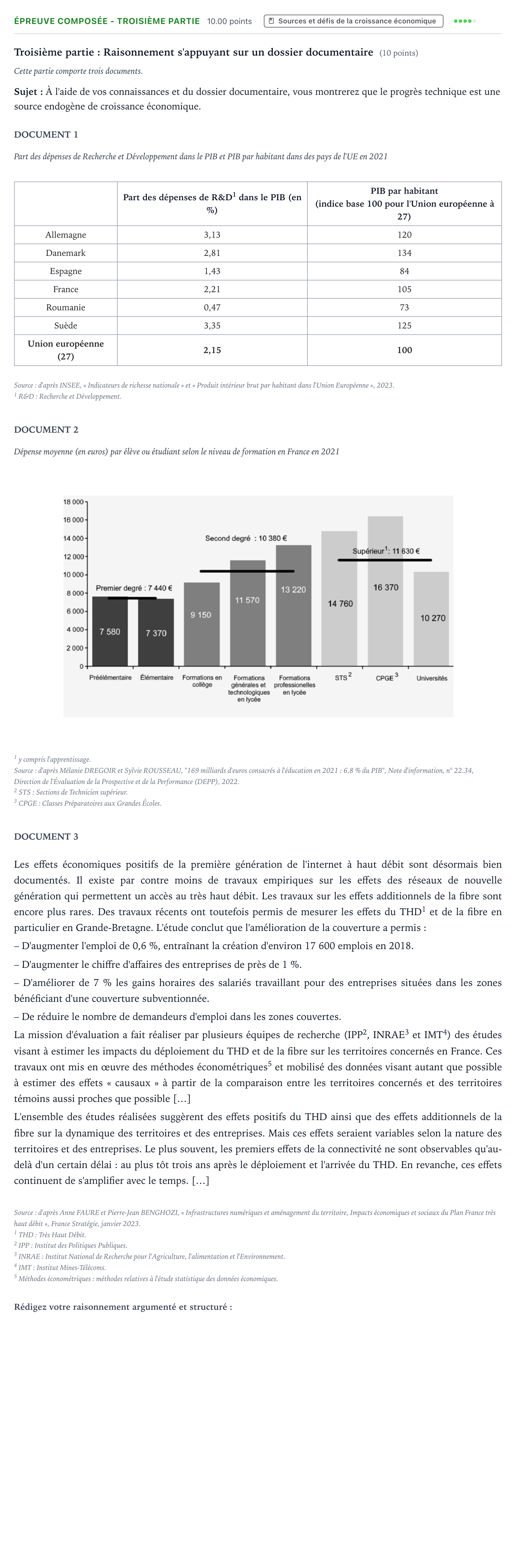 Énoncé: Épreuve composée - Troisième partie · Bac Sciences Économiques et Sociales Polynésie 2024 (jour 1)