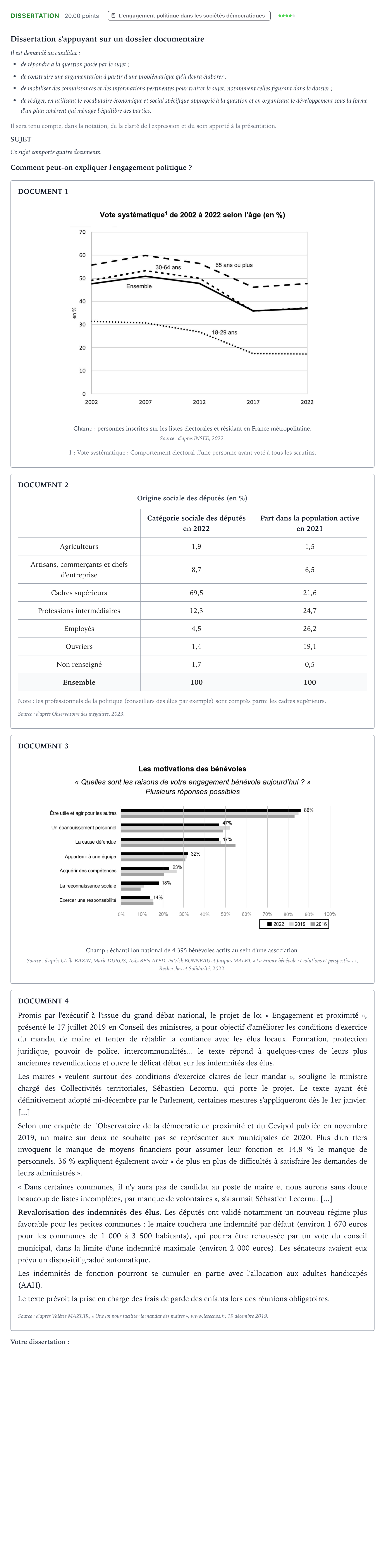 Énoncé: Dissertation · Bac Sciences Économiques et Sociales Polynésie jour 1 - Remplacement 2024