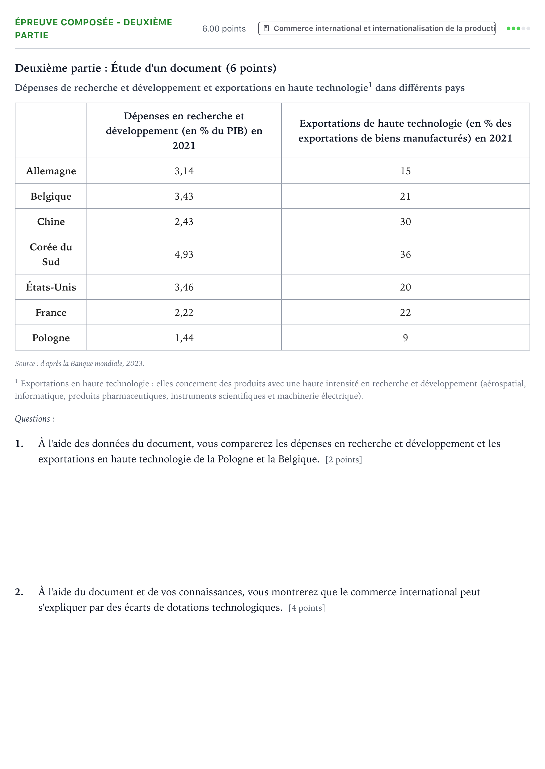 Énoncé: Épreuve composée - Deuxième partie · Bac Sciences Économiques et Sociales Polynésie jour 1 - Remplacement 2024