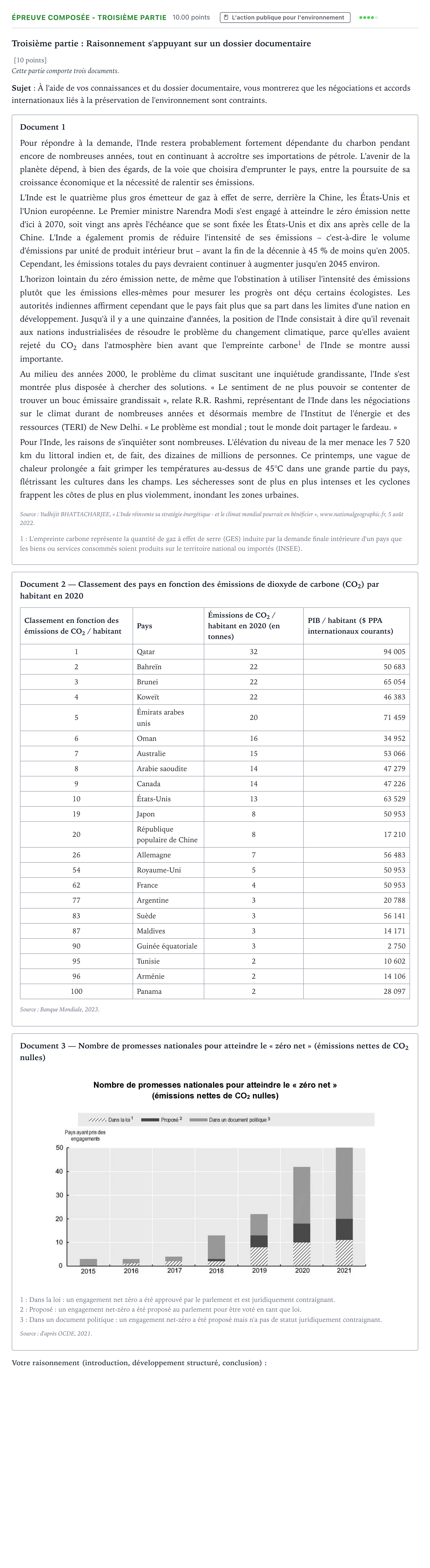 Énoncé: Épreuve composée - Troisième partie · Bac Sciences Économiques et Sociales Polynésie jour 1 - Remplacement 2024