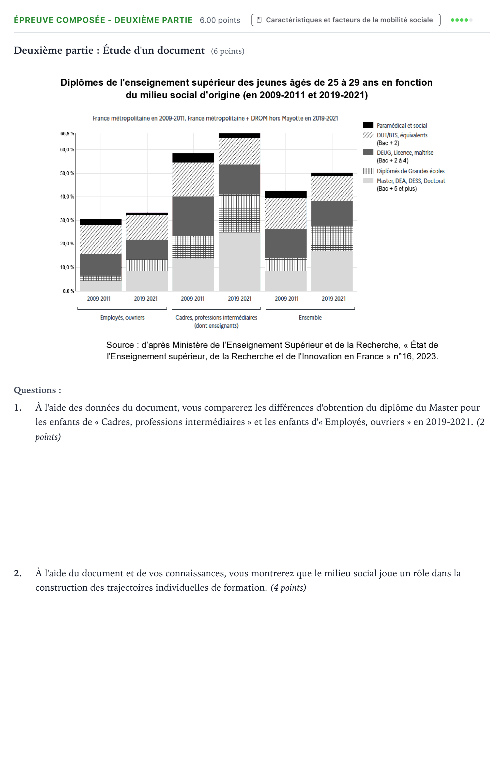 Énoncé: Épreuve composée - Deuxième partie · Bac Sciences Économiques et Sociales Polynésie 2024 (jour 2)