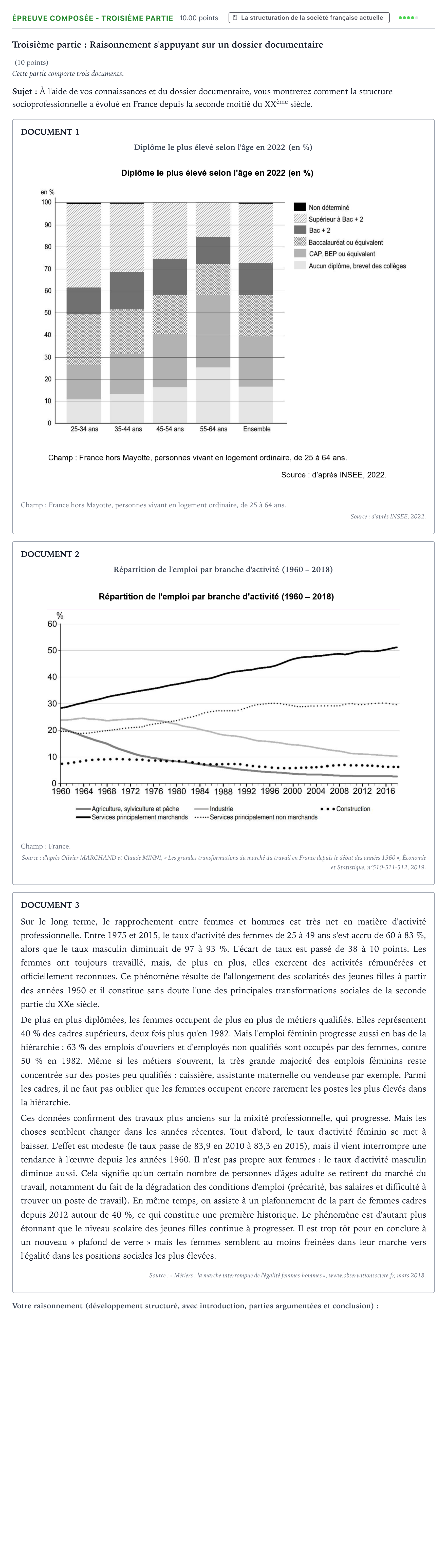 Énoncé: Épreuve composée - Troisième partie · Bac Sciences Économiques et Sociales Suède 2024 (jour 2)