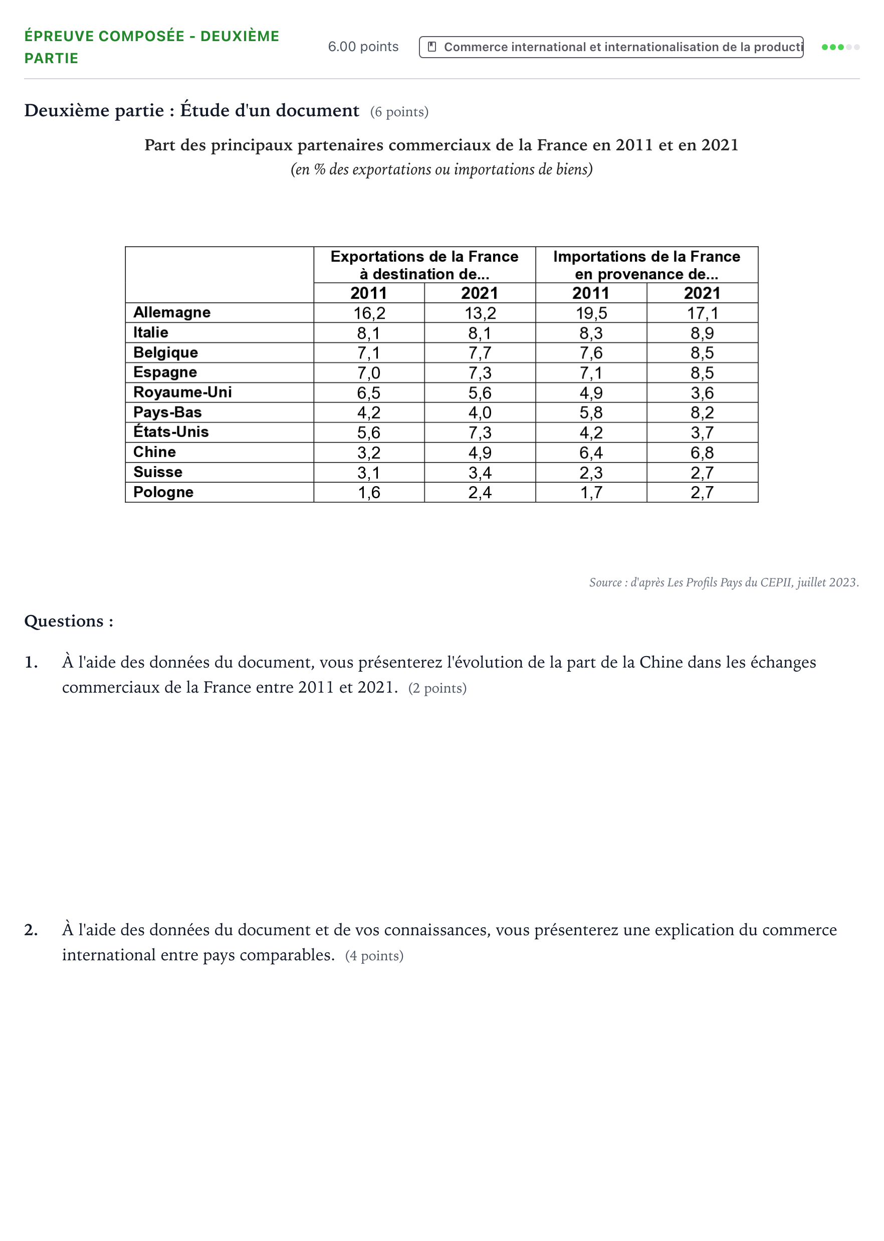 Énoncé: Épreuve composée - Deuxième partie · Bac Sciences Économiques et Sociales Amérique du Nord 2025 (jour 1)