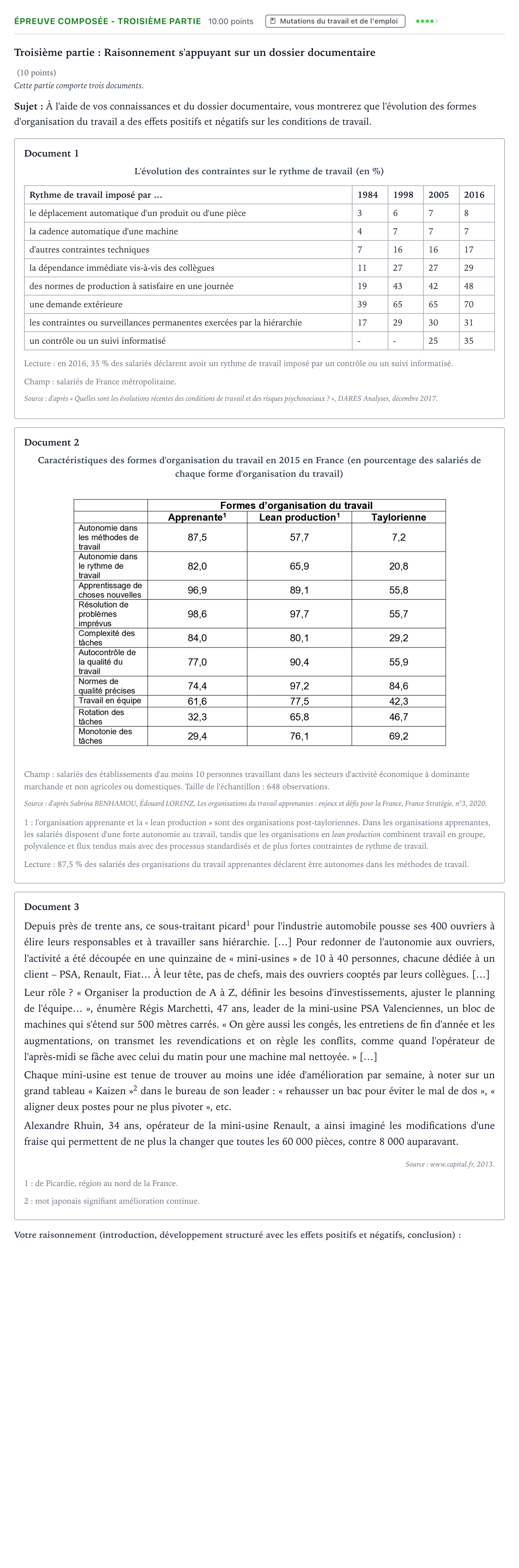 Énoncé: Épreuve composée - Troisième partie · Bac Sciences Économiques et Sociales Amérique du Nord 2025 (jour 1)