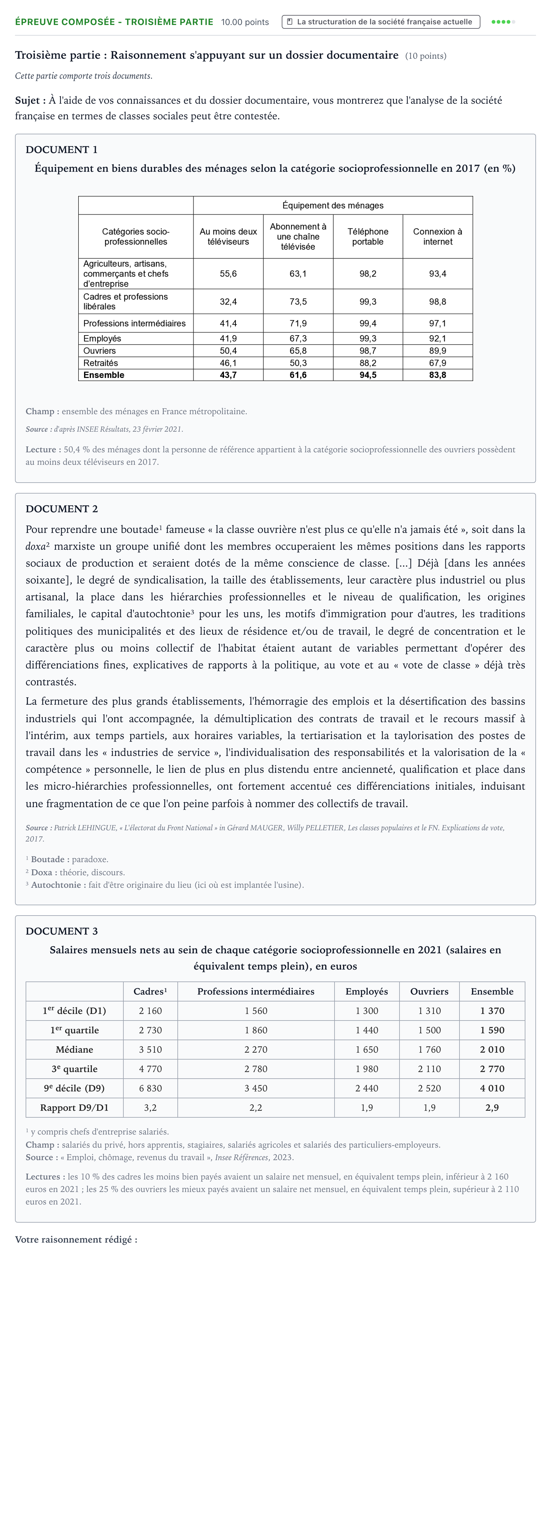 Énoncé: Épreuve composée - Troisième partie · Bac Sciences Économiques et Sociales Amérique du Nord 2025 (jour 2)