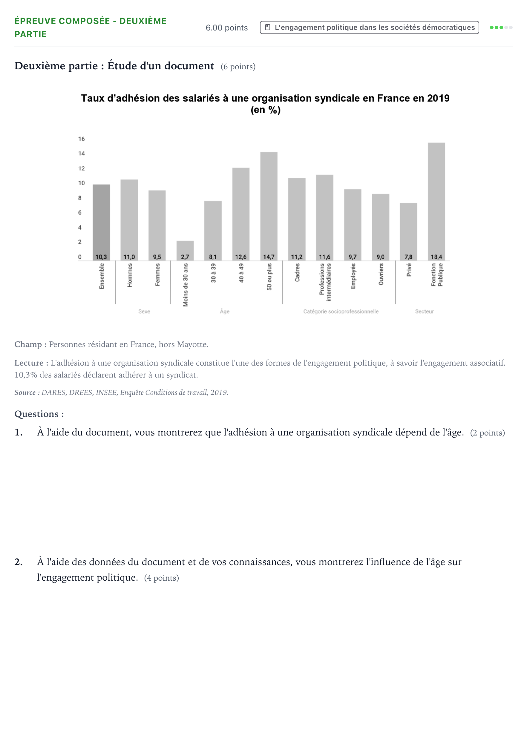 Énoncé: Épreuve composée - Deuxième partie · Bac Sciences Économiques et Sociales Amérique du Nord 2025 (jour 2 bis)