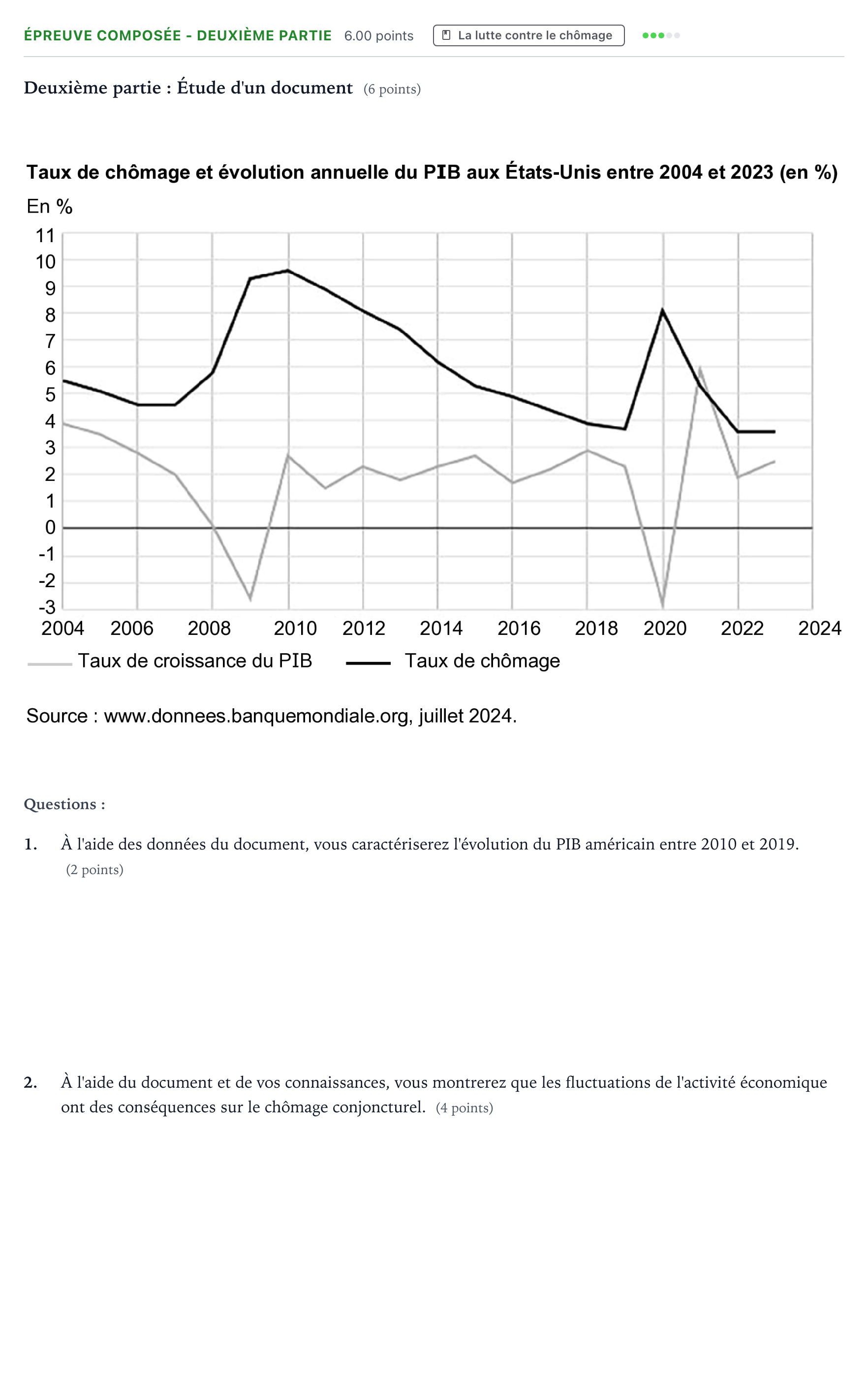 Énoncé: Épreuve composée - Deuxième partie · Bac Sciences Économiques et Sociales Amérique du Sud 2025 (jour 1)