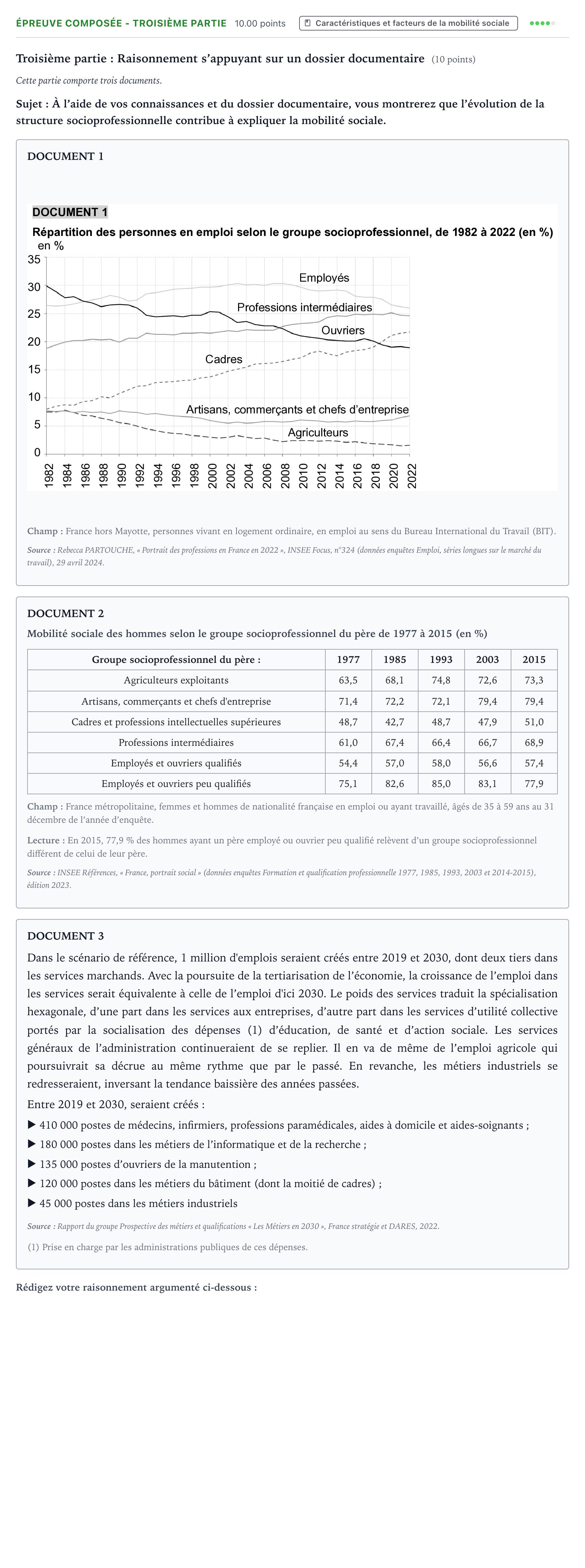 Énoncé: Épreuve composée - Troisième partie · Bac Sciences Économiques et Sociales Amérique du Sud 2025 (jour 1)
