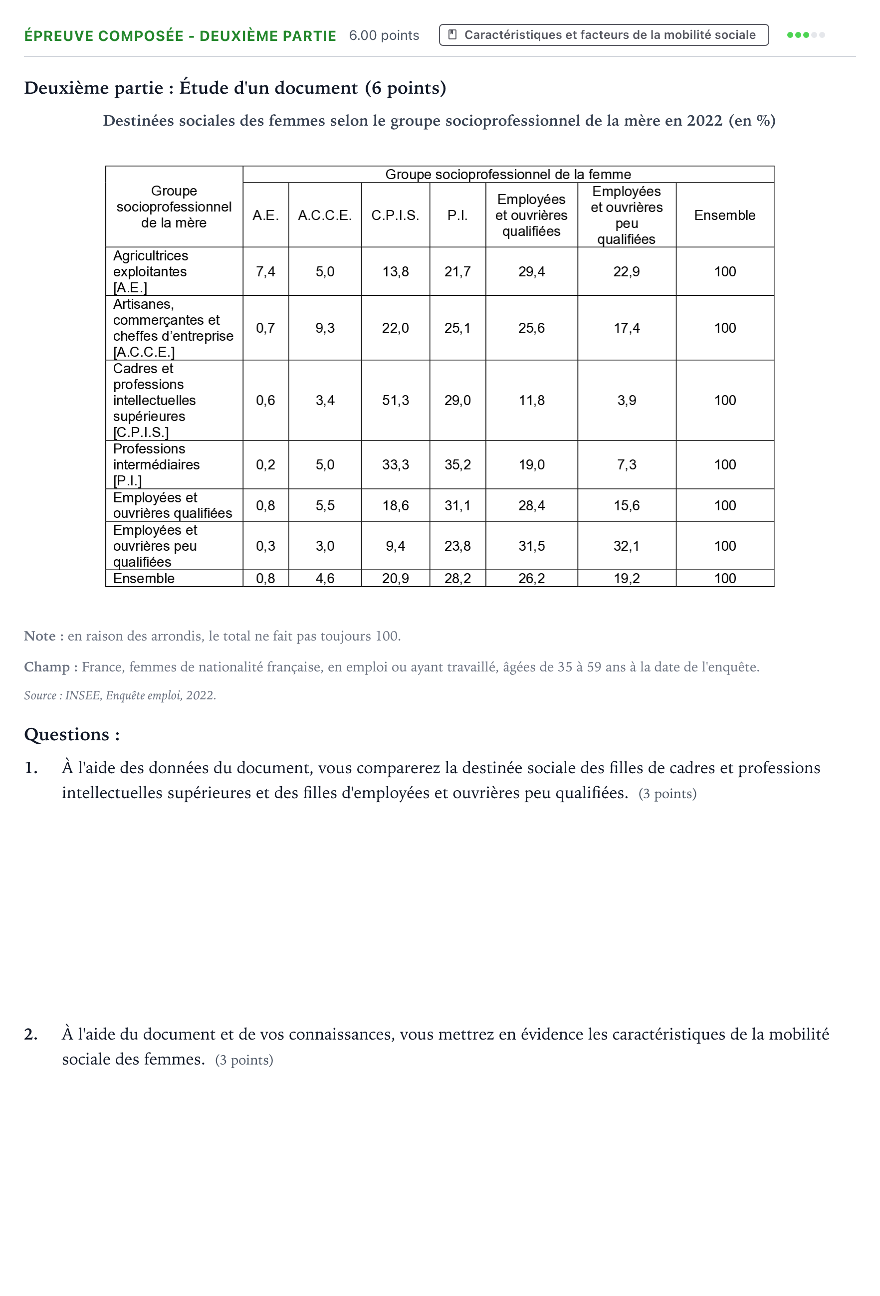 Énoncé: Épreuve composée - Deuxième partie · Bac Sciences Économiques et Sociales Asie 2025 (jour 1)