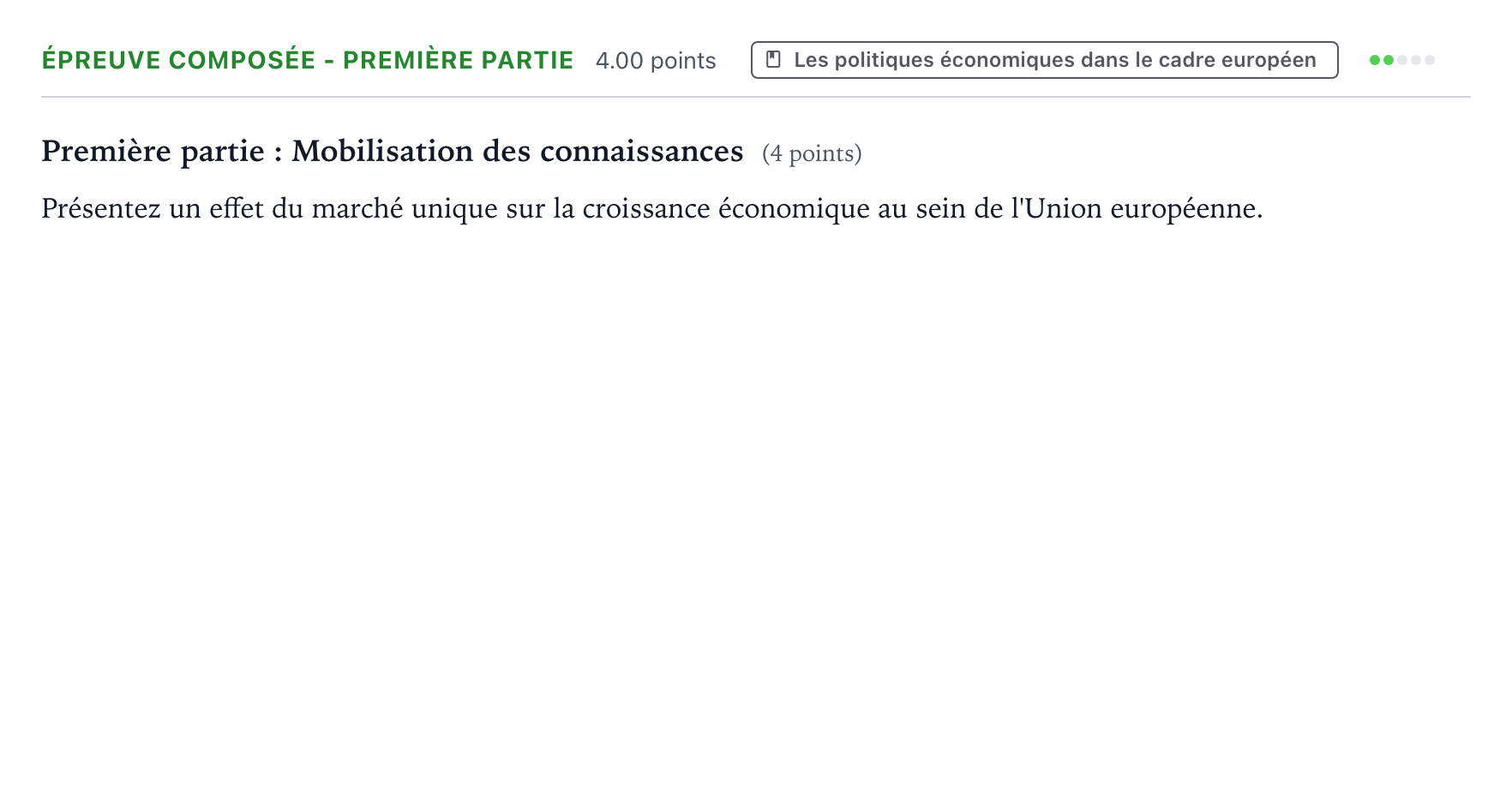 Énoncé: Épreuve composée - Première partie · Bac Sciences Économiques et Sociales Asie 2025 (jour 2)