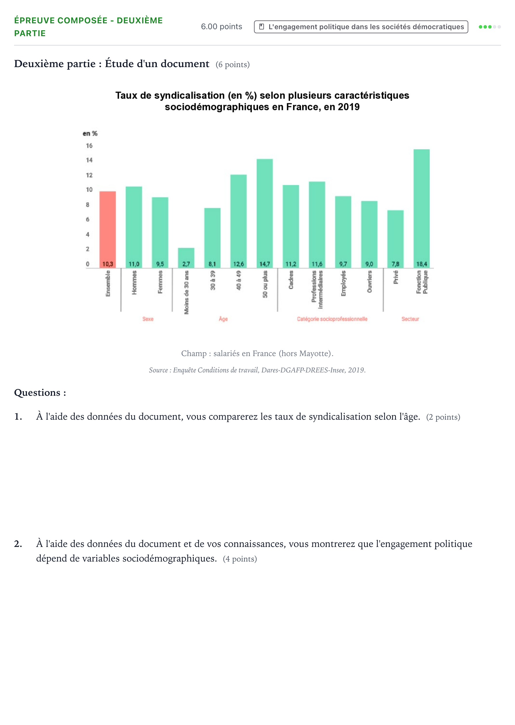 Énoncé: Épreuve composée - Deuxième partie · Bac Sciences Économiques et Sociales Centres étrangers (Afrique) 2025 (jour 1)